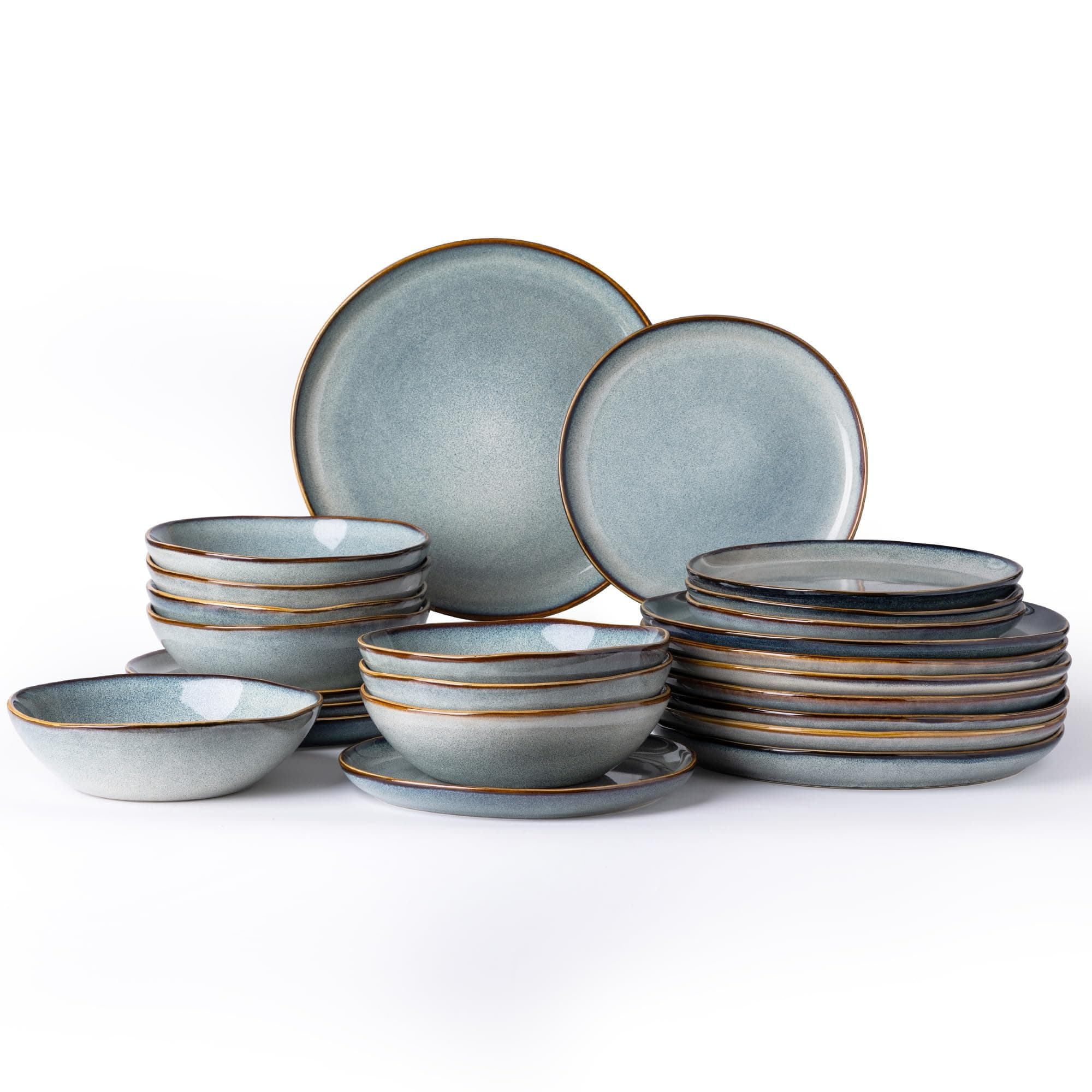 AmorArc Ceramic Dinnerware Sets,Handmade Reactive Glaze Stoneware Plates and Bowls Set,Highly Chip and Crack Resistant | Dishwasher & Microwave Safe,Service for 8 Dishes Set (24pc)