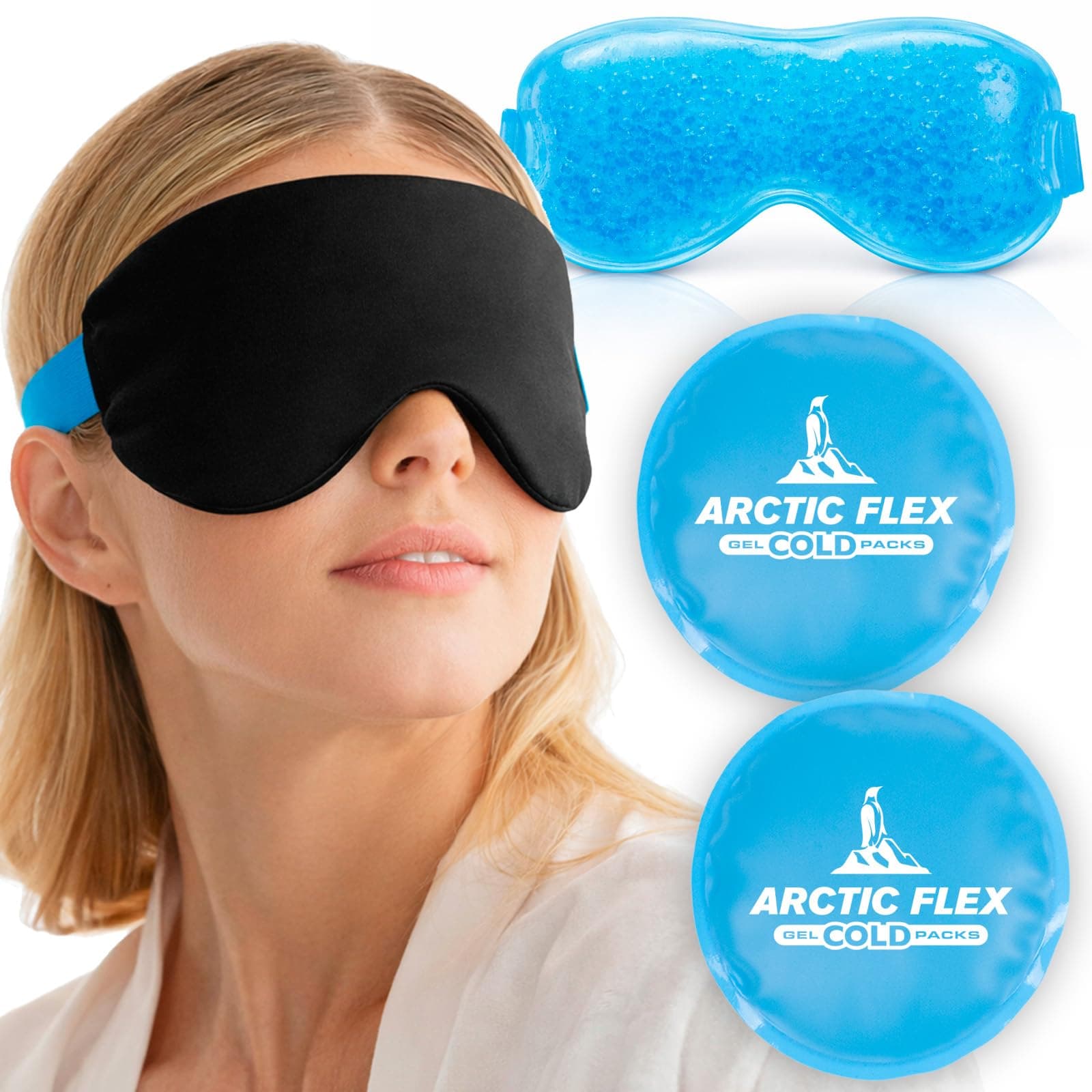 Arctic Flex Cold Eye Mask - Gel Ice Pack For Cool Sleeping, Dry Night Treatment - Reusable Hot Spa Therapy For Sleep, Skin Puffiness, Migraine, Soothing Headache - Soft Cooling Heating Compress Cover