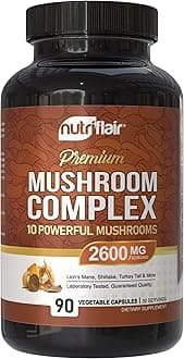NutriFlair Visit the Store 10 Organic Mushroom Supplement 90 Capsules (2600mg)