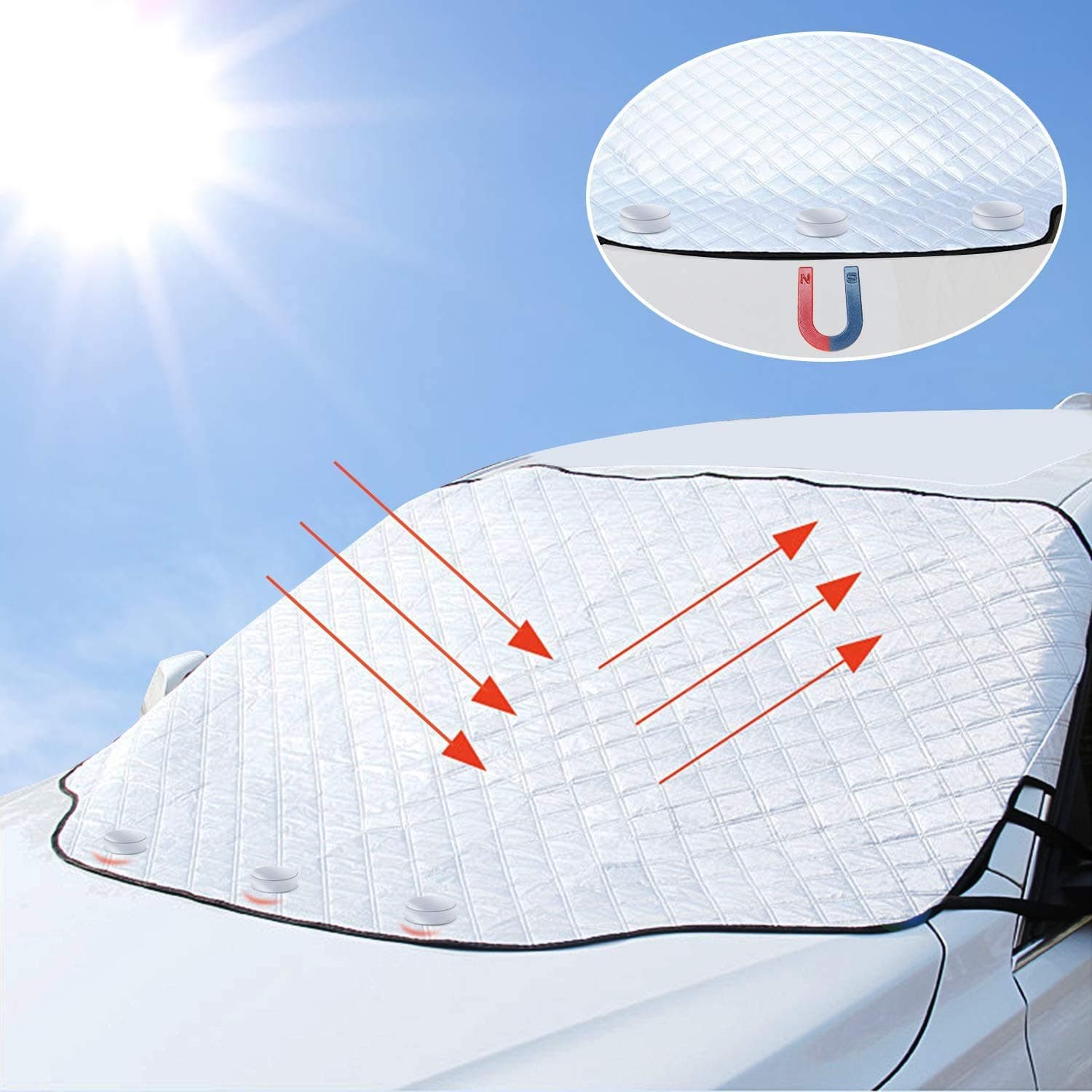 Car Windscreen Sun Shade UV Front Screen Sunshade Cover Protector Keep Car Cool Windshield Dust Cover Frost Snow Ice Cover in all Weather Large Front Windscreen Sun Visor