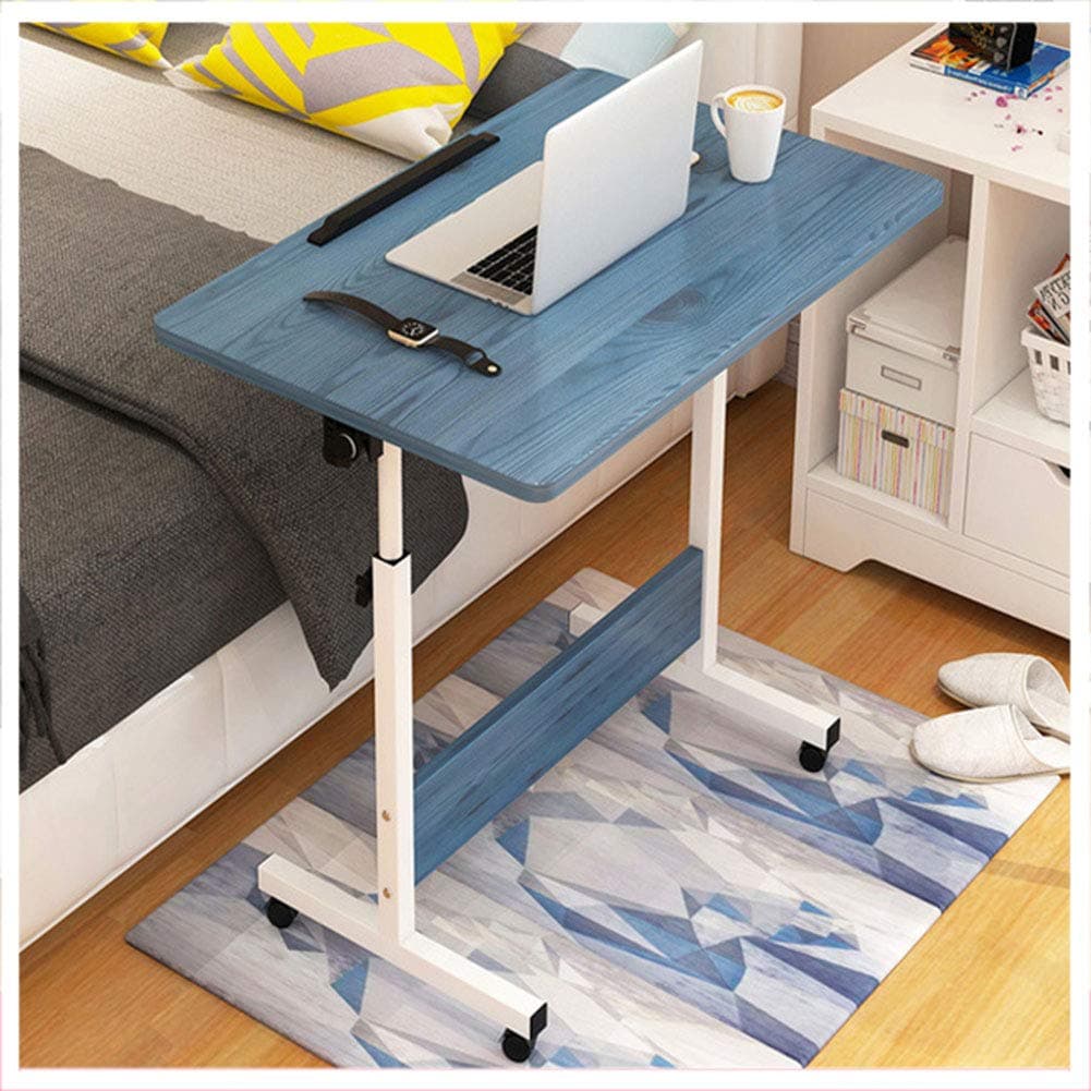 Over bed table with wheels adjustable Height 25cm, Laptop desk, Bed Sofa Side Table Bedside table Wall table with Movable for Office and Home, (80 x 40cm) - 65 to 90cm,Nordic blue