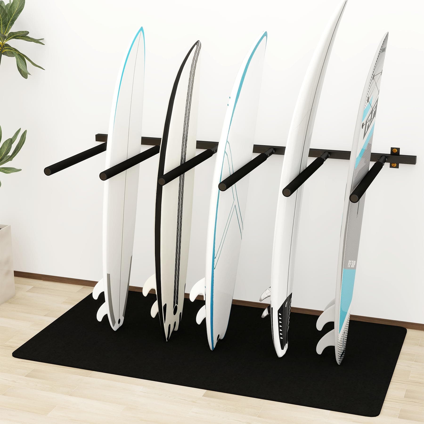 Surfboard Rack Vertical 6 Arms, Surfboard Rack for Wall with Rubber Mat, Vertical Paddle Board Storage Holds 6 Boards Storage Mount System at Home and Garage