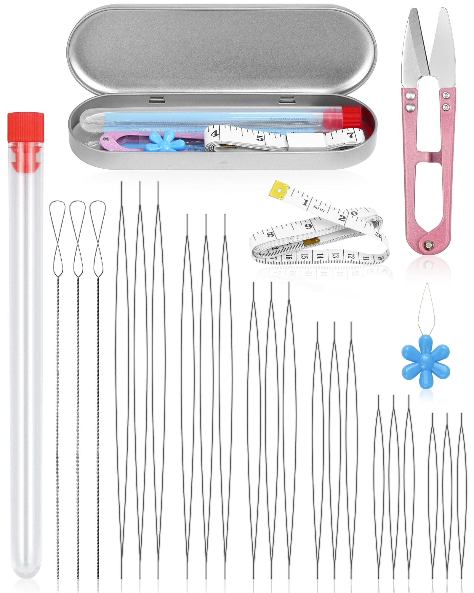 FIVEIZERO 21 Pcs Beads Needles Set 6 Sizes Seed Bead Needles Big Eye Bead Needle Folding Beading Needles Set for Jewelry Making