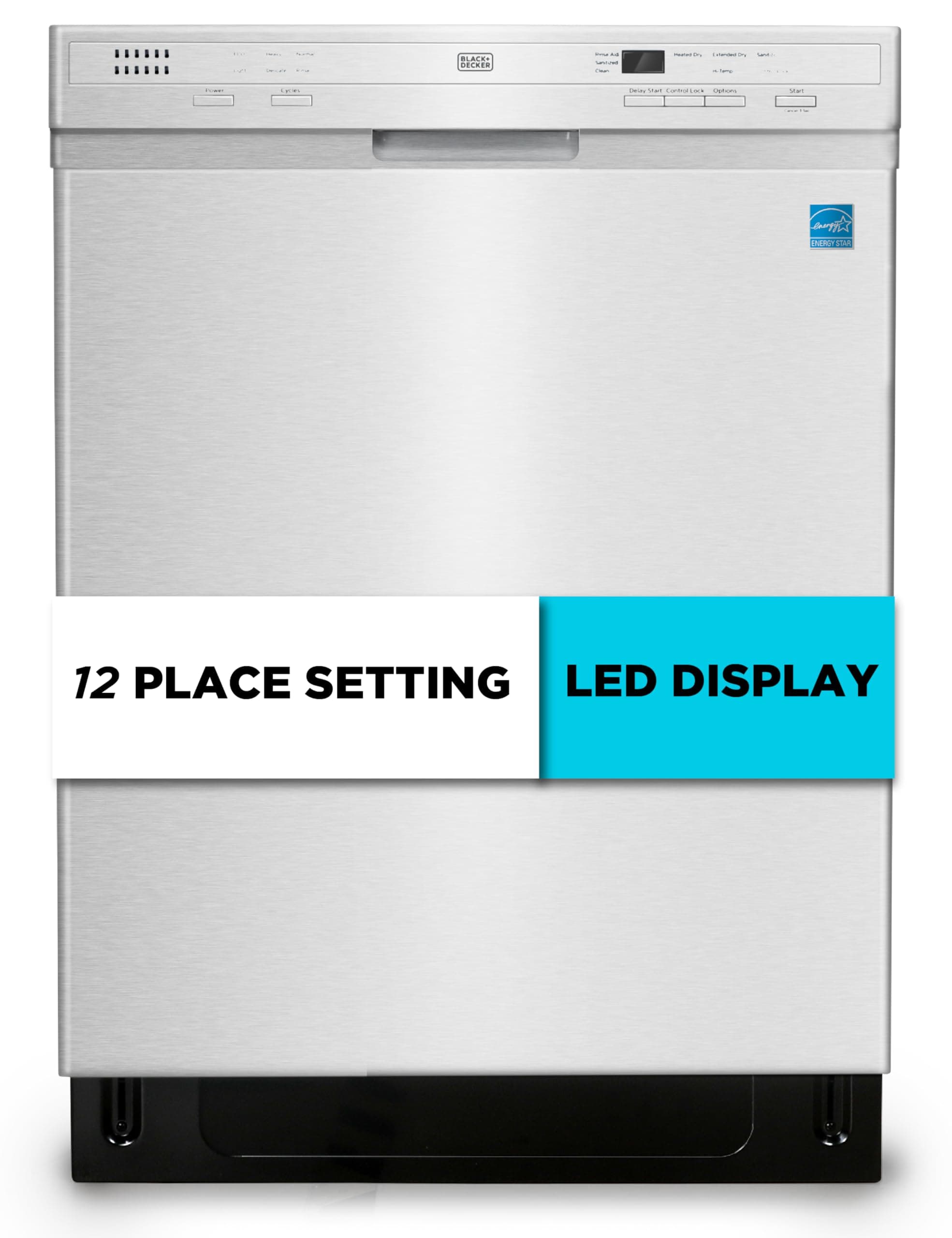 BLACK+DECKER 24" Built-In Dishwasher, 12-Place Setting Capacity with Stainless Steel Tub, Dish Washer with 6 Wash Programs, Low Noise, ENERGY STAR Certified, BDW200MS, Stainless Steel Look