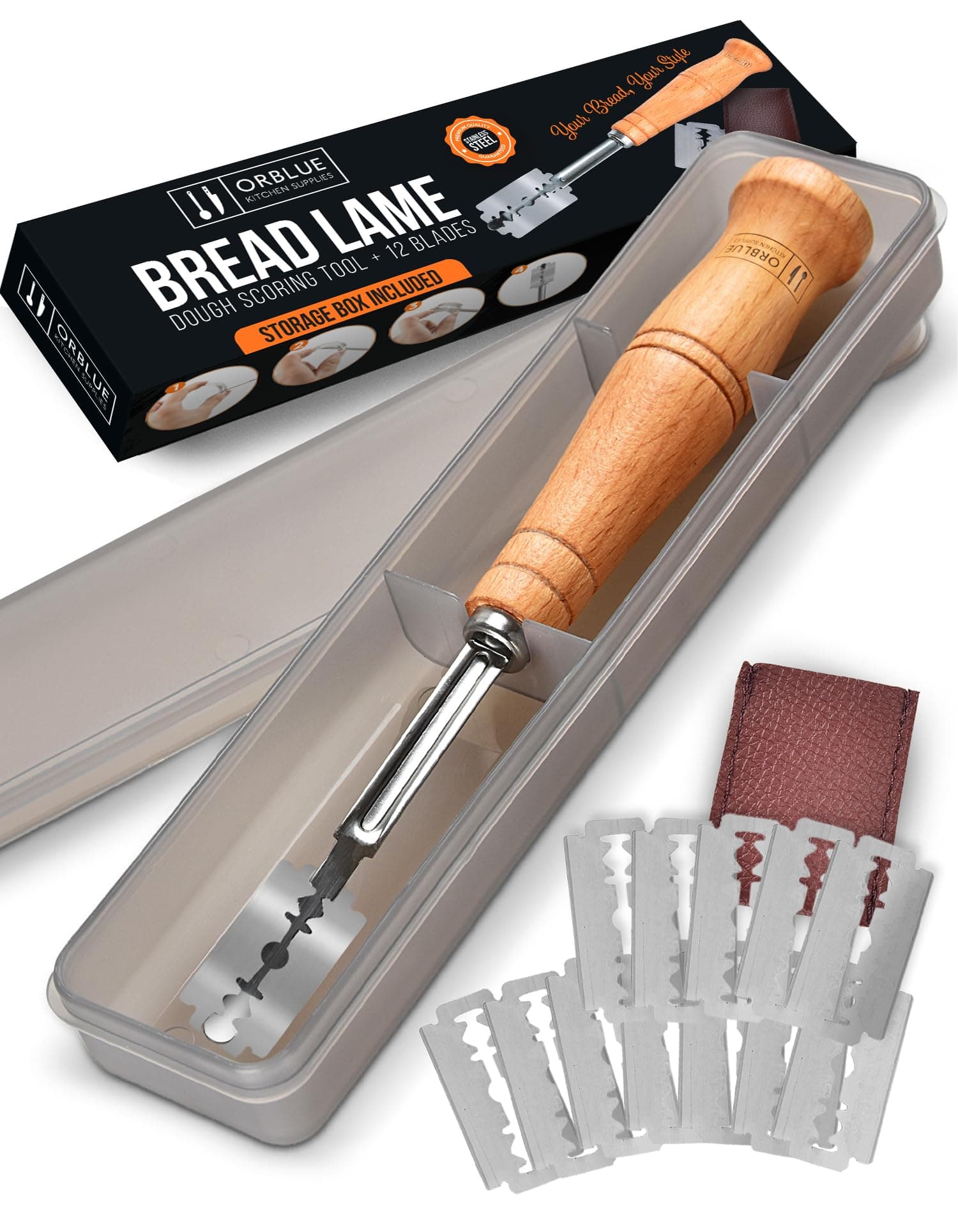 Orblue Bread Lame, Bread Scoring Knife, Bread Lame Dough Scoring Tool for Artisan Sourdough, Lame Bread Tool, Essential Baking Supplies with 12 Blades Included