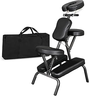 Portable Massage Chair Foldable Tattoo Therapy Chair 4 Inches Thickness Sponge Face Cradle Spa Salon Massage Chair (Black)