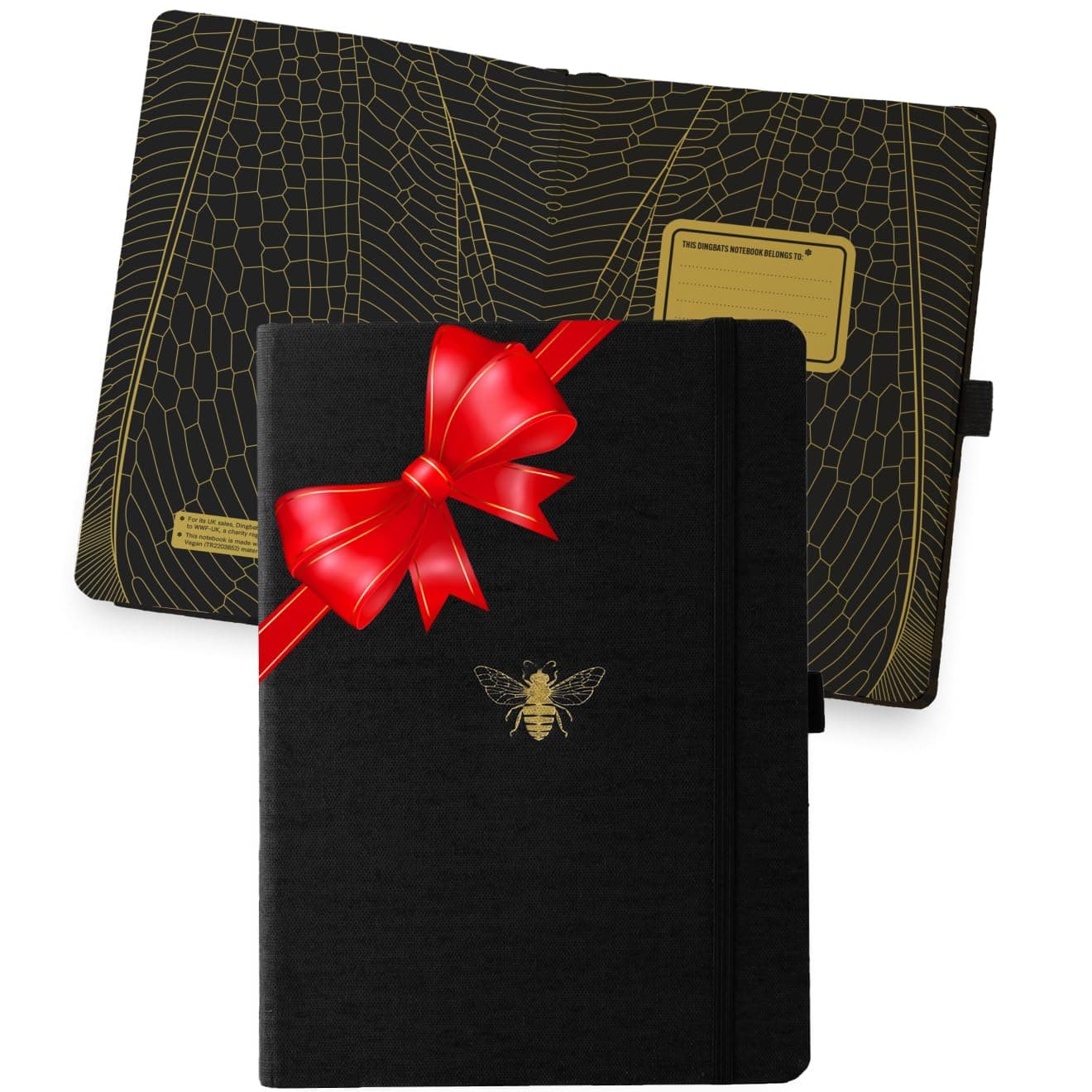 Dingbats* Notebooks - Pro Dotted Large Notebook, Black Bee, B5 - Hardcover -160gsm Ink-Proof Paper - Includes Pocket, Elastic Closure & Bookmark