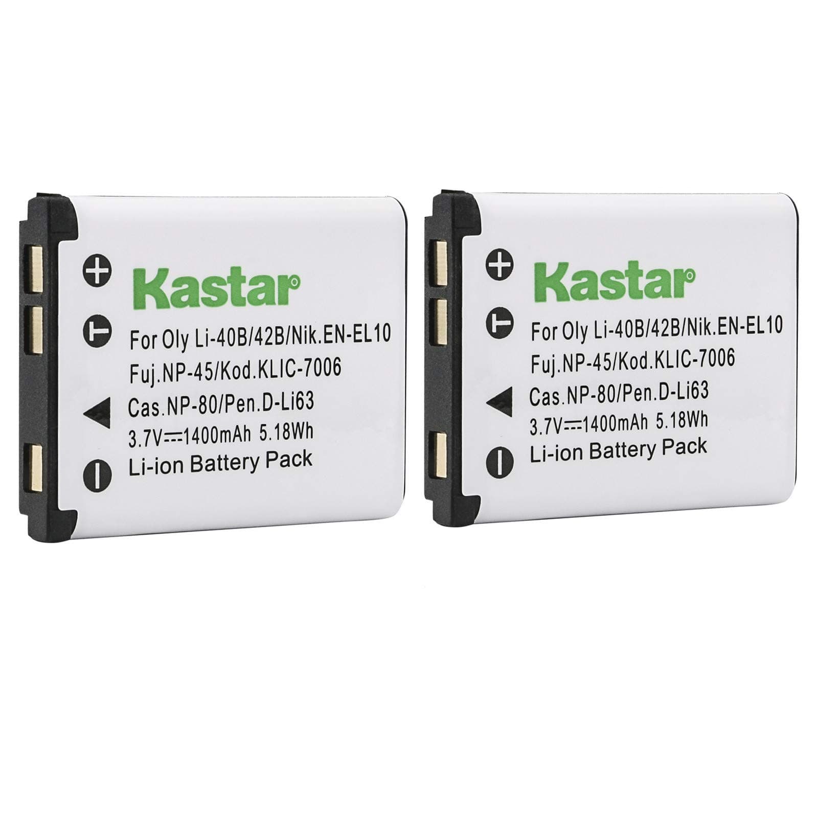 Kastar 2 Pack Battery Compatible with Olympus Li-42B Li-40B Li42B Li40B FE-230 Pentax D-Li63 Fuji NP-45 NP-45A Kodak KLIC-7006 EN-EL10