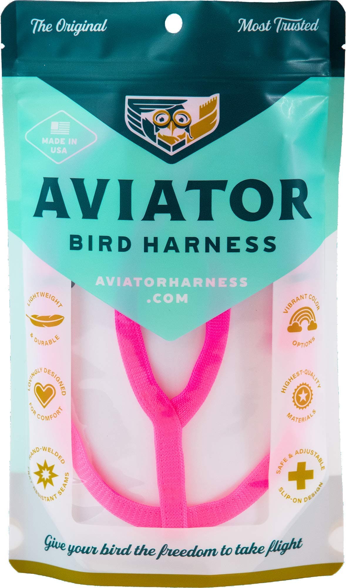 AVIATOR Pet Bird Harness: X-Large Size Pink