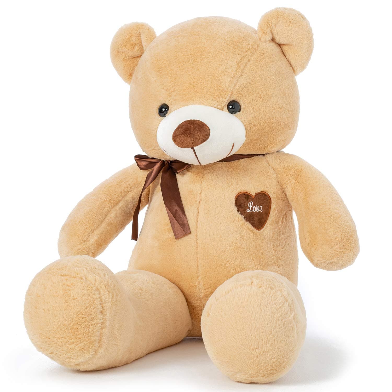 Giant Teddy Bear Big Teddy Bear Large Stuffed Animal Toy Plush Teddy Doll With Love Heart and Ribbon (31.5 Inches/80cm, Light Brown)