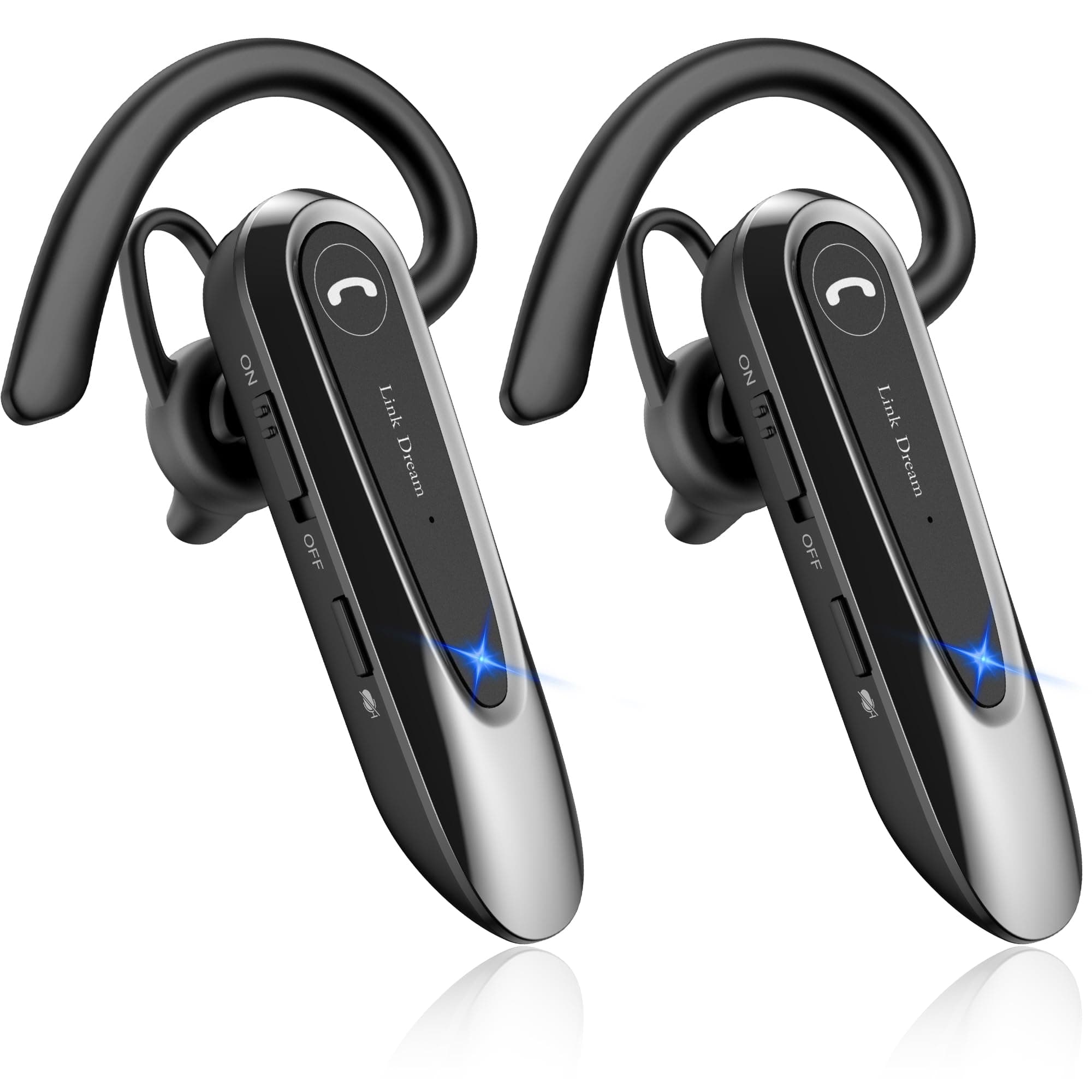 Link Dream Bluetooth Earpiece Wireless CVC8.0 Headset for Cell Phone Dual Mic Noise Canceling Handsfree Phone Earpiece with Mute 20Hrs Talk Time 180 Day for iPhone Android Home Office Driving 2 Pack