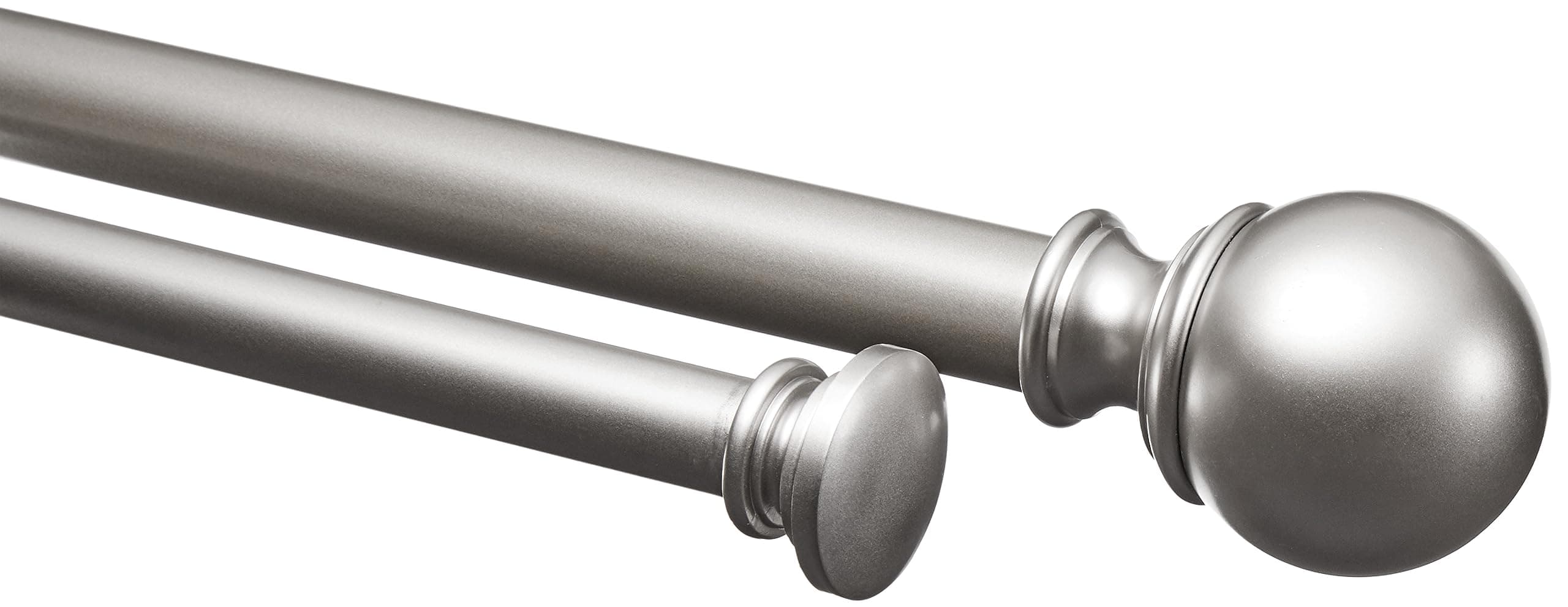 Amazon Basics Extendable Double Window Curtain Pole with Ball Finials, 19 mm Diameter, 183 to 366 cm, Nickel