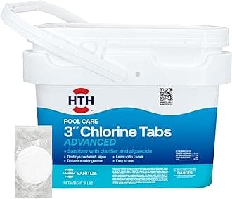 42055W Pool Care 3" Chlorine Tabs Advanced, Individually Wrapped Tablets - Swimming Pool Sanitizer with Clarifier & Algaecide, Destroys Bacteria & Algae, Delivers Clear Water All Season, 25 lbs