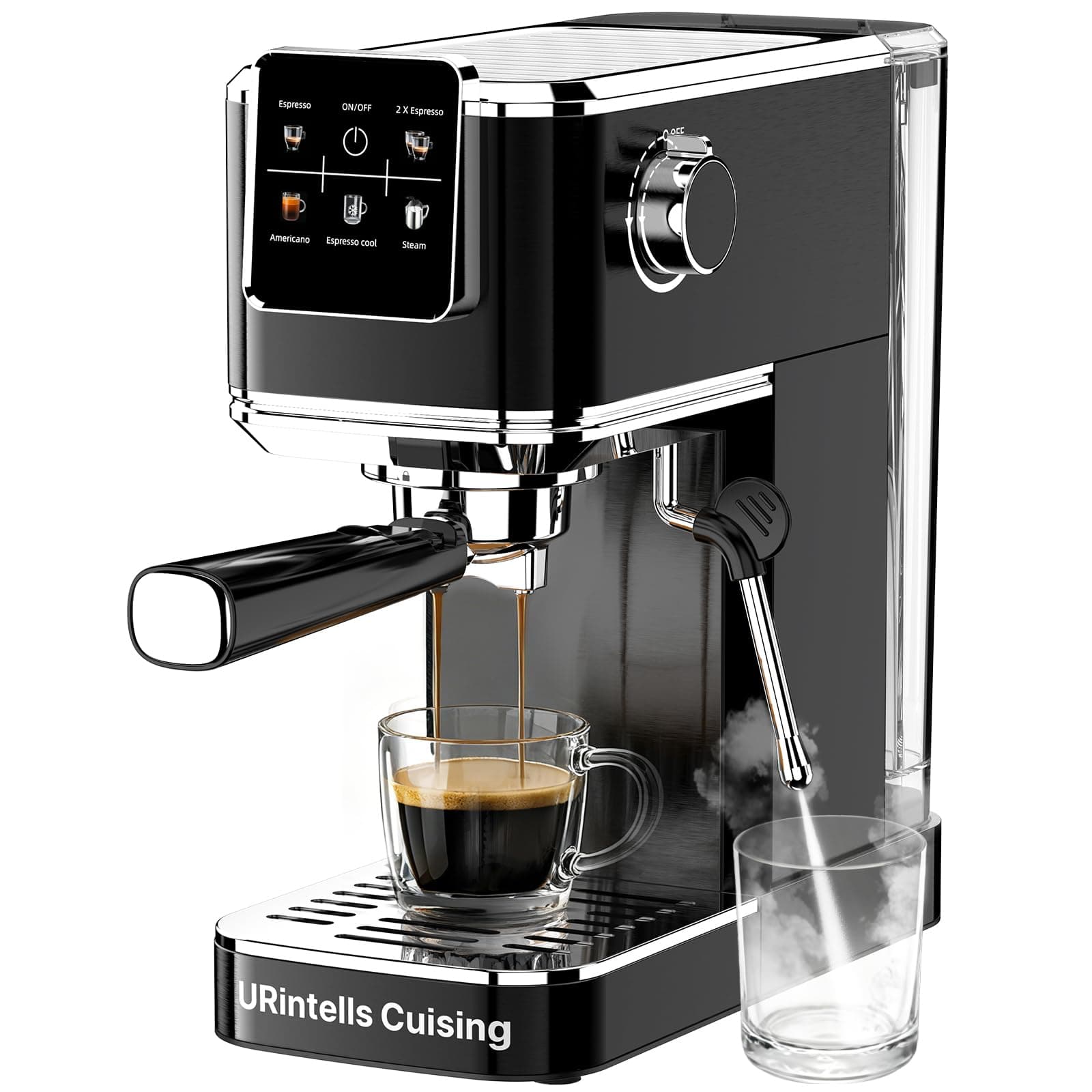 Espresso Machine 20 Bar,Touch Screen Espresso Maker with Steam Milk Frother,Stainless Steel Expresso Coffee Machine for Cappuccino Latte Cold Brew,1350W Fast Heat Up System,Black