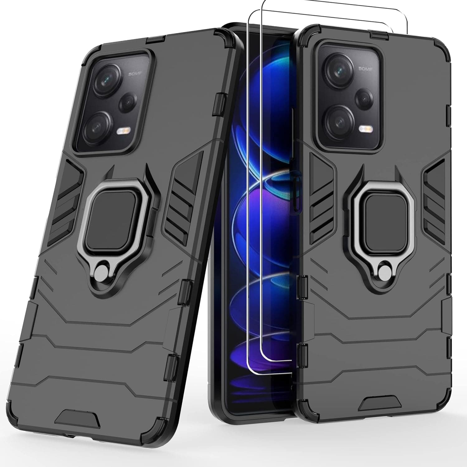 ZMONE for Xiaomi Poco X5 Pro 5G / Redmi Note 12 Pro 5G Case Cover with Screen Protector [2 PACK] Dual Layer Military Grade Shockproof Protective Cover with Magnetic Ring Kickstand - Black