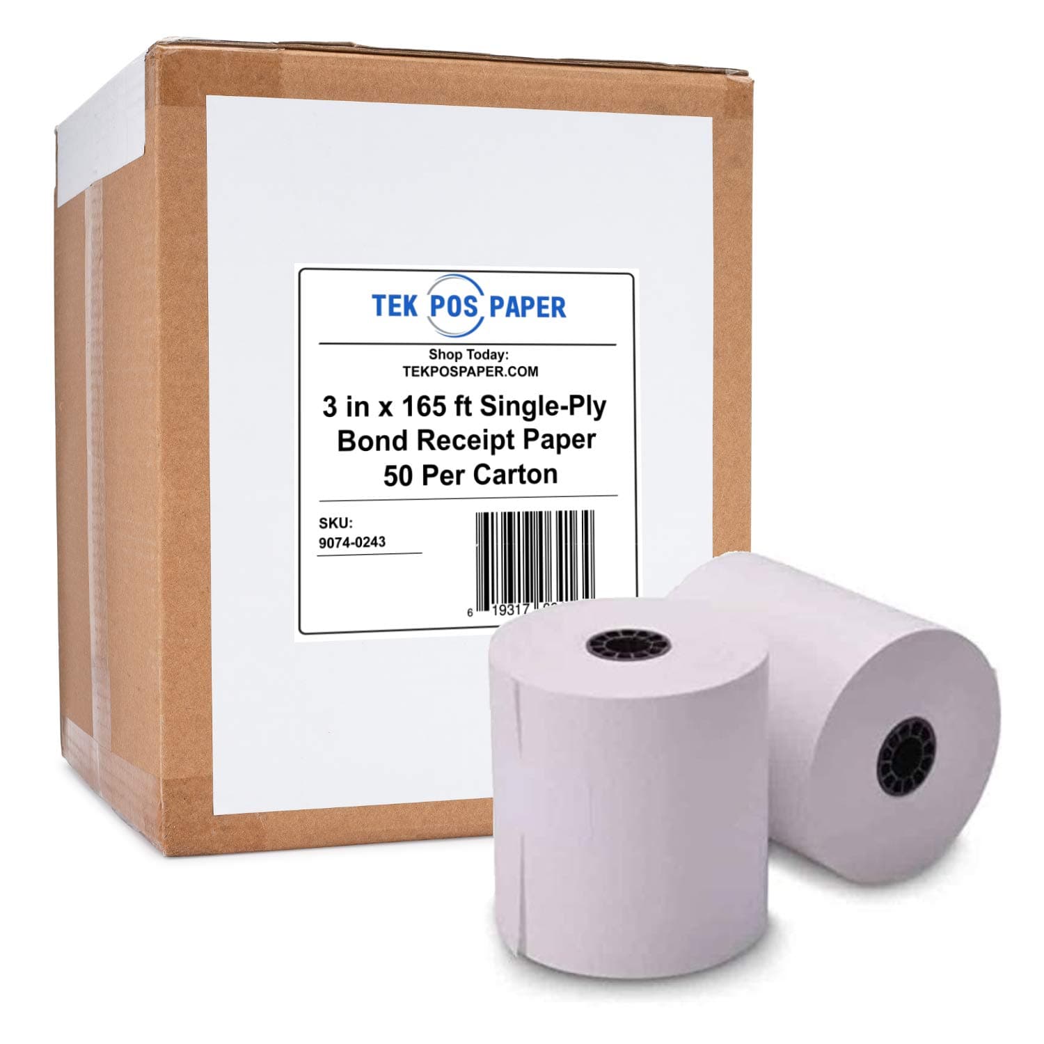 TEK POS PAPERTEK POS - 1-Ply - Kitchen Printer Bond Receipt Paper - 3" x 165’ - White - 50 Rolls - USA Made