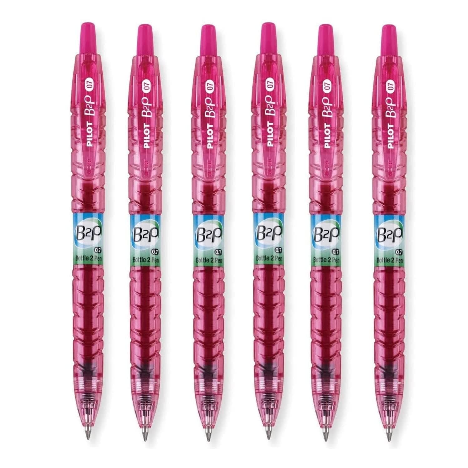 - B2P - Bottle to Pen Refillable & Retractable Rolling Ball Gel Pen Made From Recycled Bottles, 0.7mm Fine Point, Pink Ink, 6-Pack