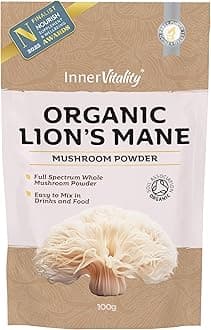 Organic Lions Mane Mushroom Powder, Brain Support & Focus High Strength Full-Spectrum Supplement for Mental Performance - 100g by Inner Vitality