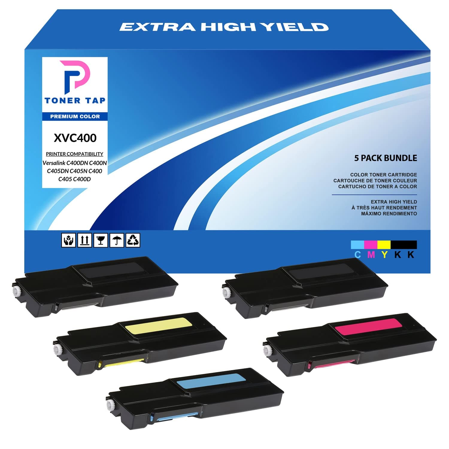 Toner Tap 5-Pack Bundle for Versalink C400DN C400N C405DN C405N C400 C405 C400D (Extra High Yield) 106R03524 106R03526 106R03527 106R03525 Remanufactured Color Cartridges