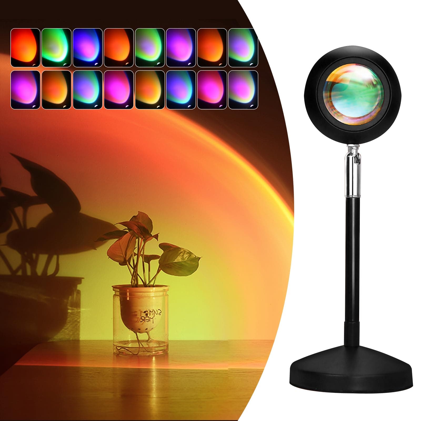 Sunset Lamp Remote Control,Sunset Projection 16 Colors/4 Modes,Ufo Shape Rainbow Night Light,Sunset Light 180 Degree Rotation,Sun Usb Charging,Sunlight For Room Decors - Metal,Led