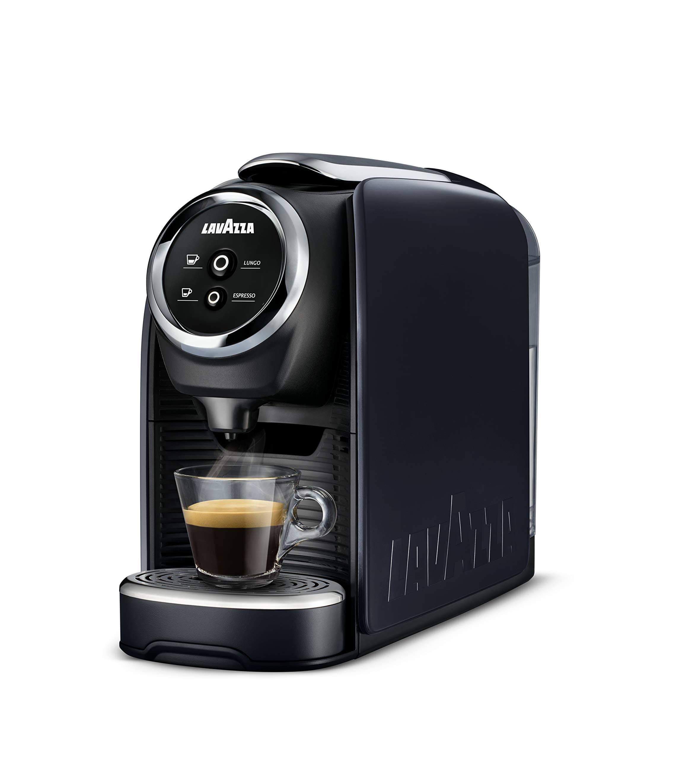 BLUE Classy Mini Single Serve Espresso Coffee Machine LB 300, 5.3" x 13" x 10.2" 2 Coffee selections: simple touch controls, 1 programmable free dose and 1 pre-set