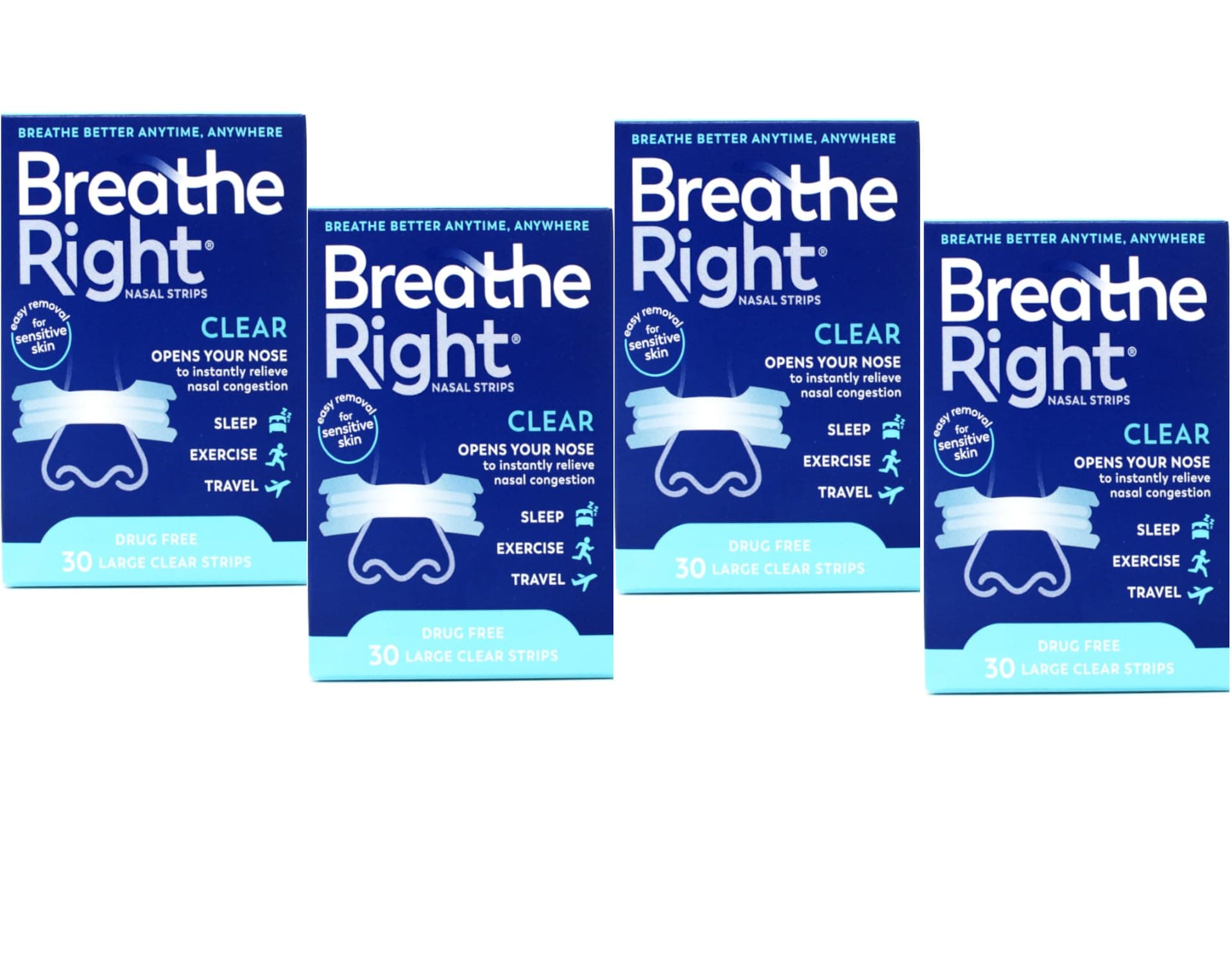 (120 Strips) Breathe Right Nasal Strips Clear Large for Sensitive Skin