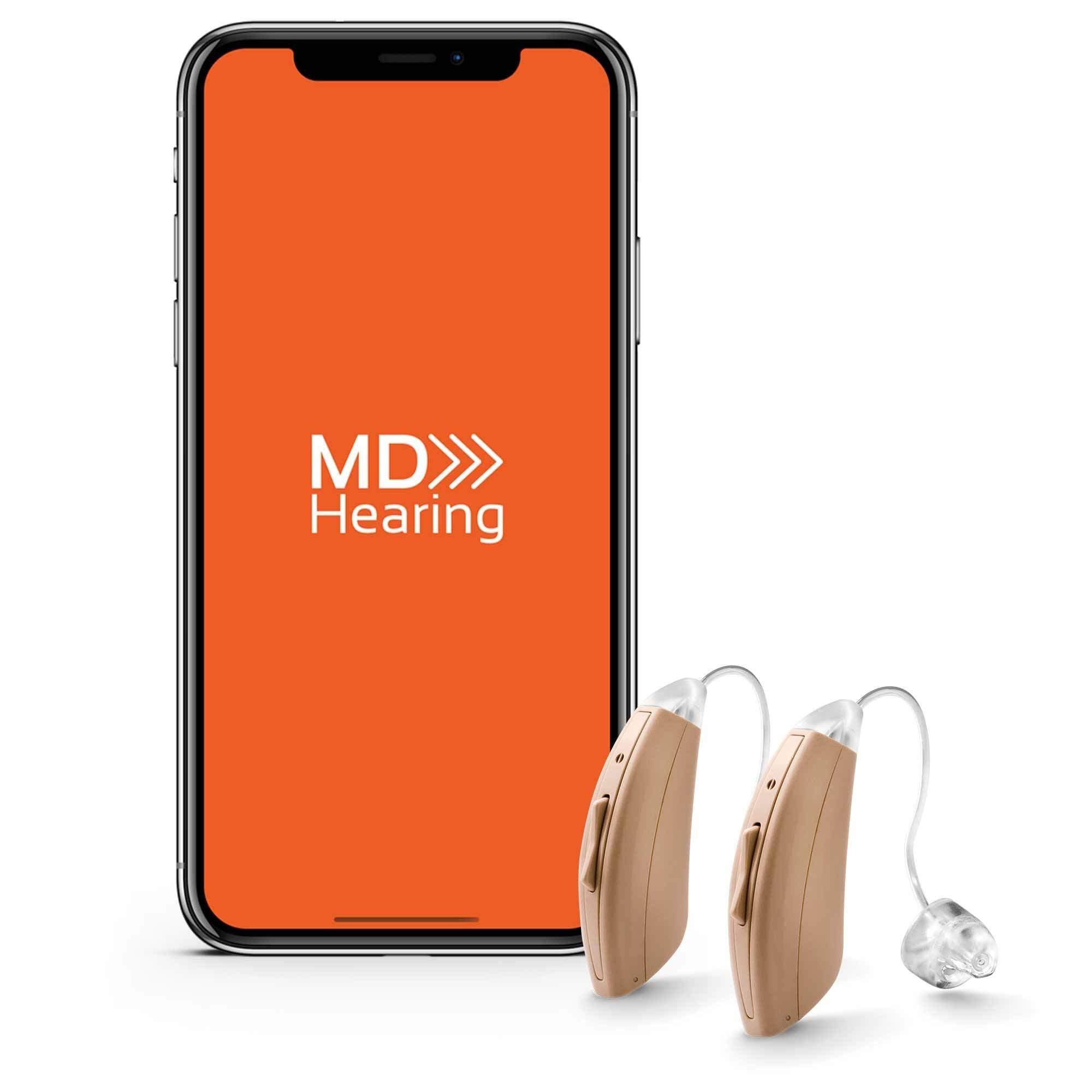 MDHearingAid CORE Hearing Aid (Set of 2), Smartphone Enabled, Customized Sound, Adapts to Environment, 2 Advanced Microphones, Fits with Glasses