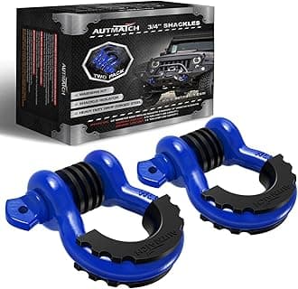 AUTMATCH D Ring Shackle 3/4" Shackles (2 Pack) 41,887Ibs Break Strength with 7/8" Screw Pin and Shackle Isolator Washers Kit for Tow Strap Winch Off Road Vehicle Recovery Blue