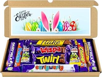 Easter Bunny Chocolate Hamper, Letterbox Chocolate Gift Box of 10 Fullsize Dairy Milk Chocolate bars, Ideal Gifts For Women & Gifts For Him (Happy Easter)