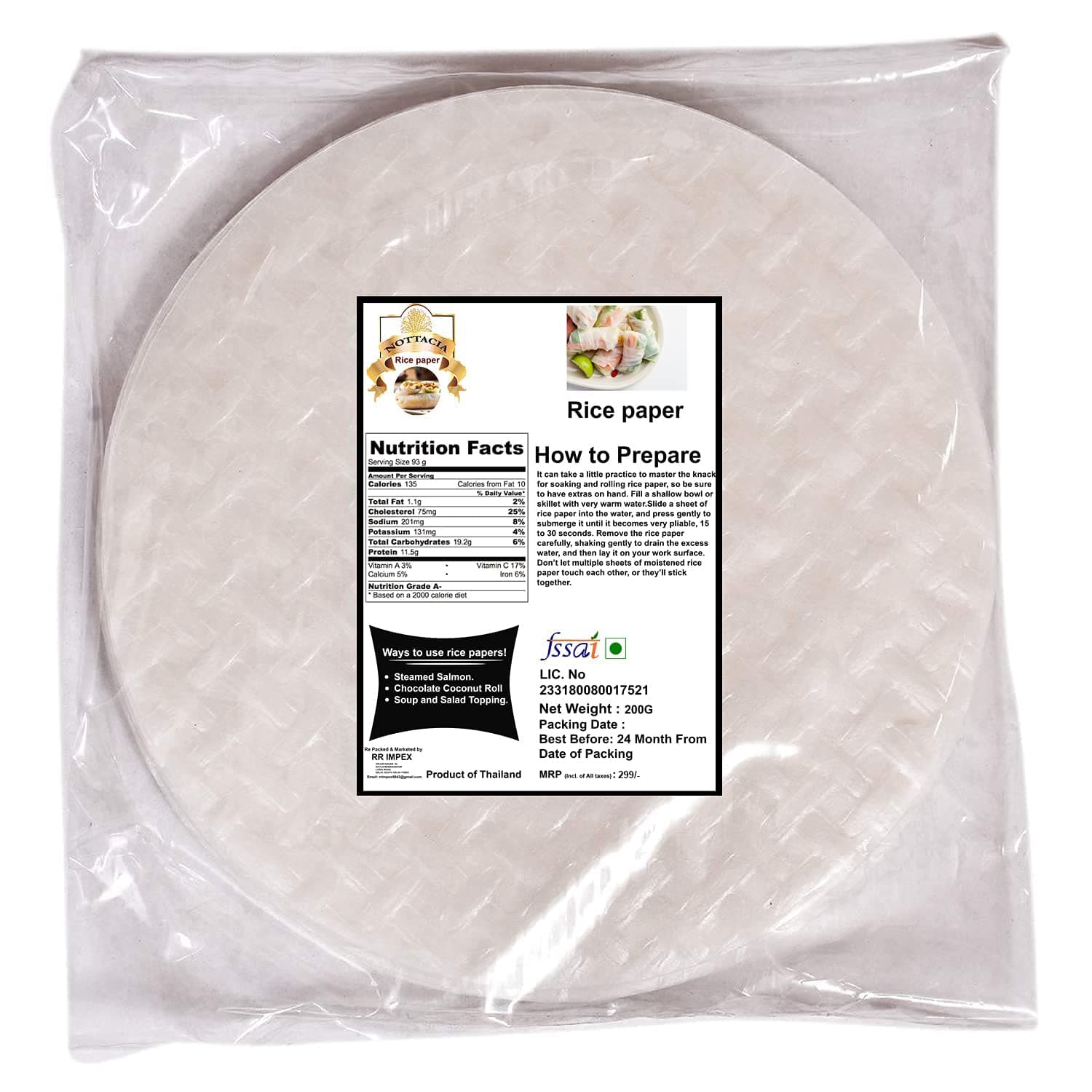 Nottacia Rice Paper Sheet -200gram, 22cm (Spring Roll Wrapper)