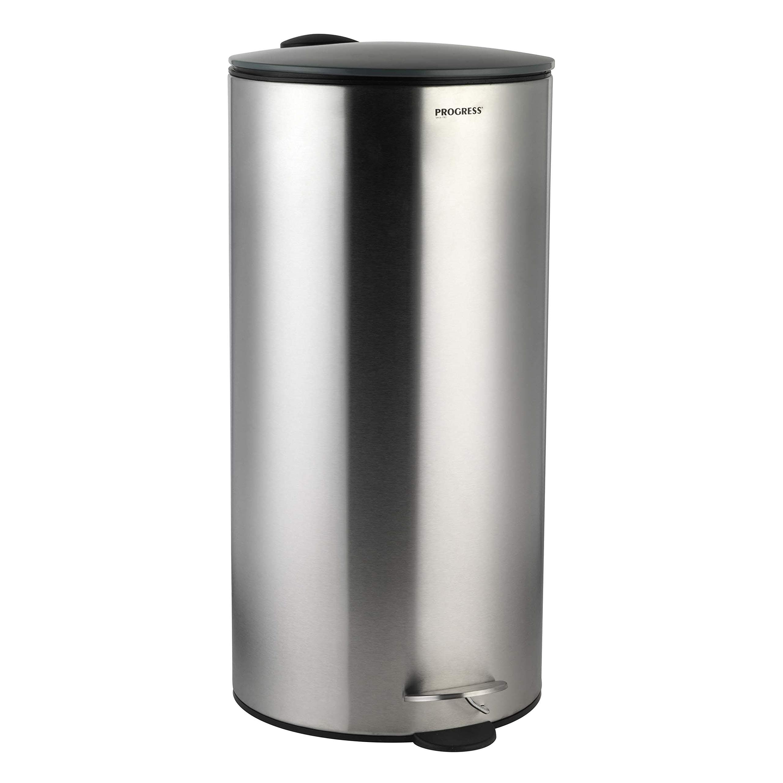 Progress BW05303G Kitchen Pedal Bin with Soft Closing Lid, 30 Litre, Stainless Steel, Grey