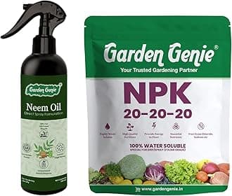 Garden Genie Neem Oil Spray 250ml + NPK 20 20 20 Fertilizer 400g | Organic Pest Control & Complete Plant Food | Indoor Outdoor Garden Use | Plant Care Kit for Healthy Growth