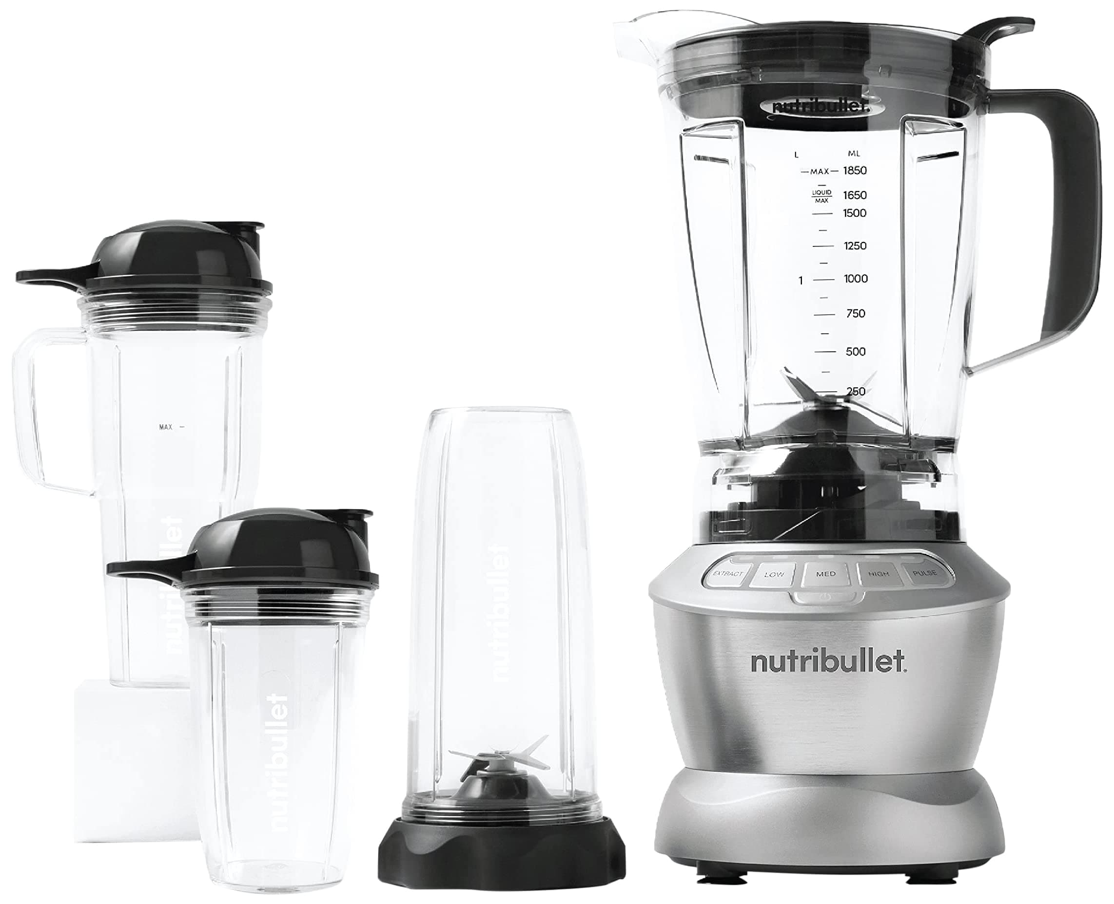 NutriBullet Full Size Blender + Combo 1200 Watts, 9 Piece Set, Multi-Function High Speed Blender, Mixer System With Nutrient Extractor, Smoothie Maker, Silver , NBC-12A , "1 year Warranty"