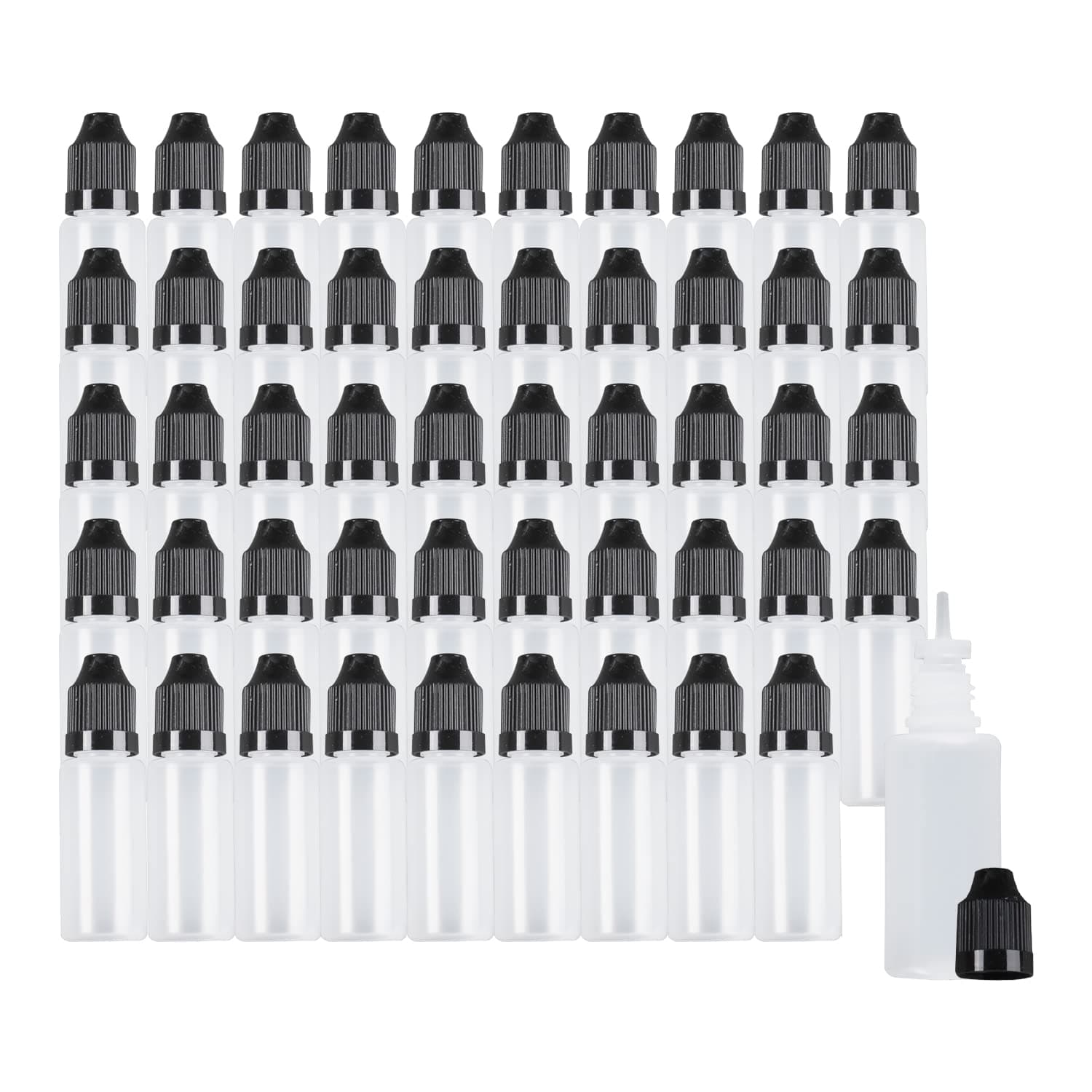 15ml LDPE Plastic Thin Tip Dropper Bottles, Small Empty Squeeze Dropper Bottles (50PCS, Black Caps), BPA Free