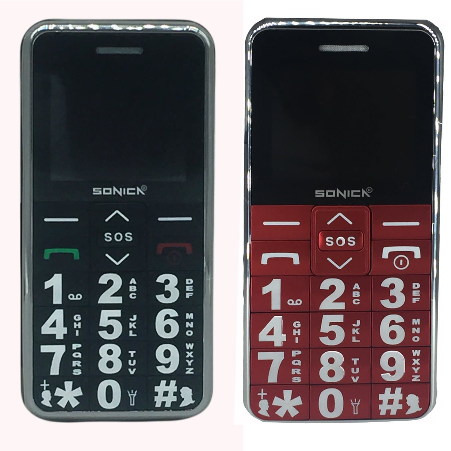 Sonica CE0168 Big Button Basic Senior Mobile Cell Phone Unlocked Any SIM For Elderly Easy Use Black (Red)