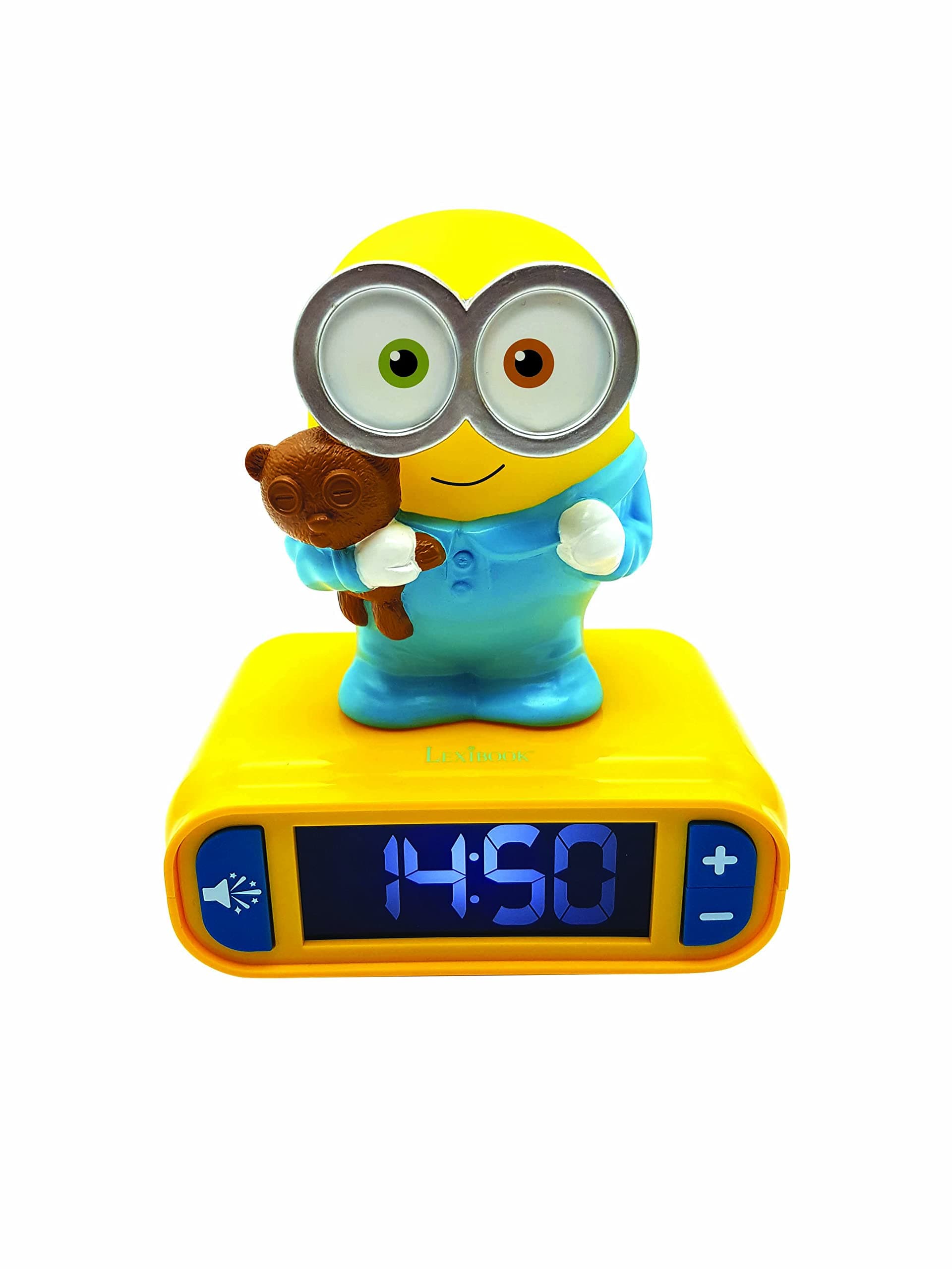 Minions - Bob Digital Alarm Clock with Night Light - Snooze Function - Minions Sound Effects - for Children/Kids - Luminous Clock with Bob, Yellow/Blue - RL800DES