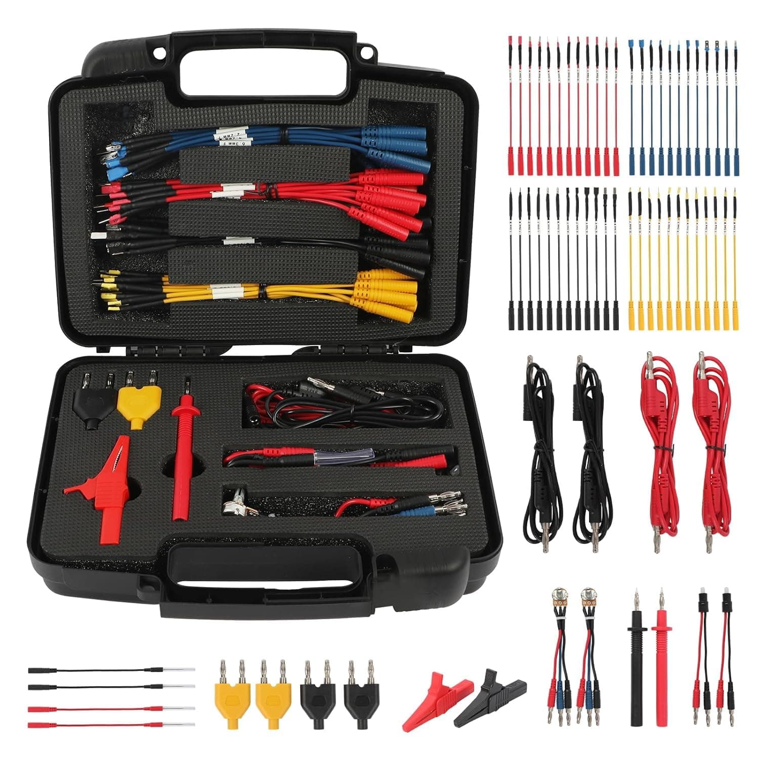 AUTOOL 68PCS Multimeter Test Leads Kit, Test Leads with Replaceable Wire Piercing Probes, 32A/1000V Alligator Clips, Banana Plug Adapters, Jumpers, Extension Male to Female Connector 4mm Banana Plug