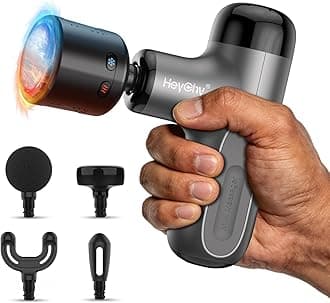 - HEYCHY Mini Massage Gun with Heat and Cold, Deep Tissue Massage Gun, Portable Percussion Muscle Massager with 4 Massage Heads for Athletes