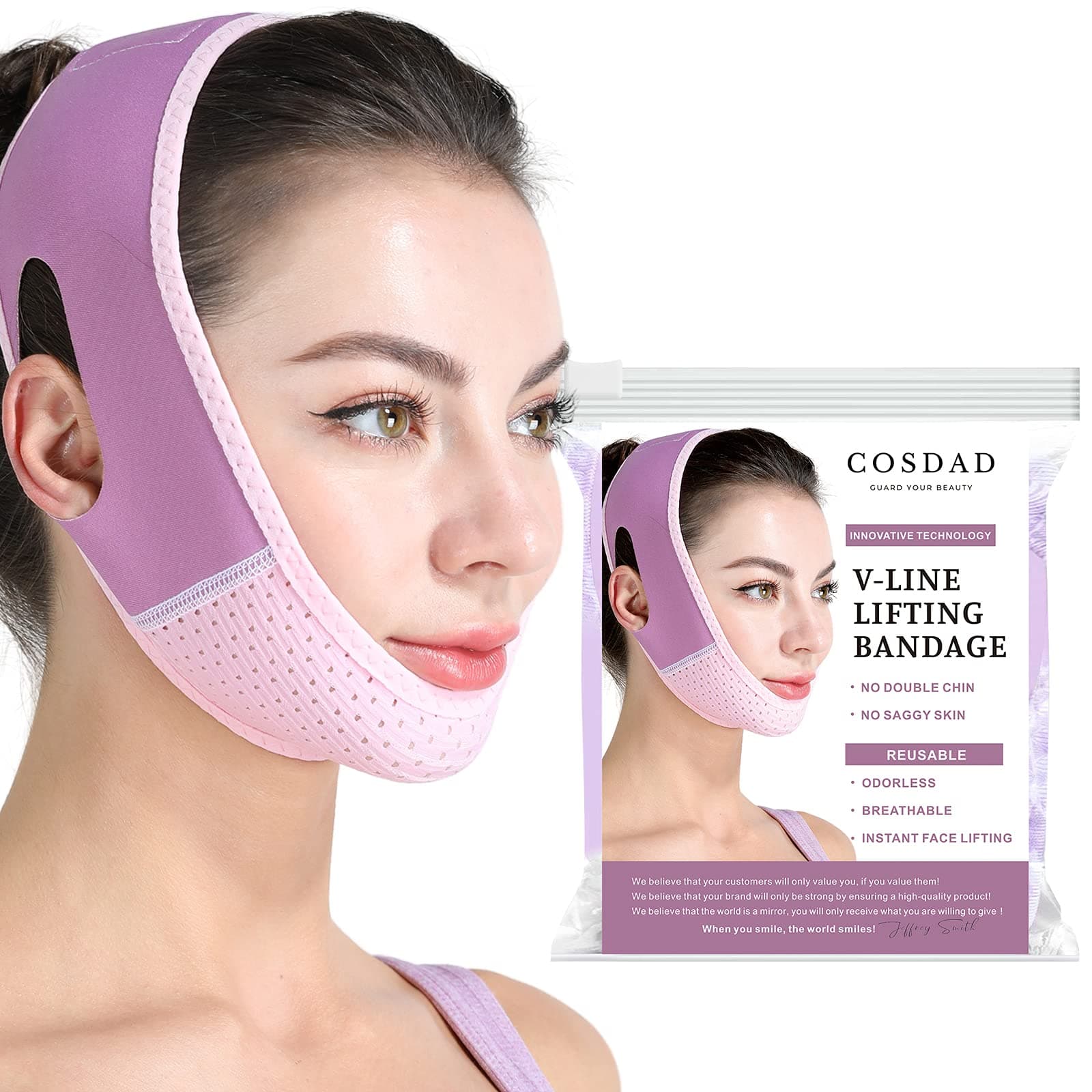 Reusable Double Chin Reducer Chin Strap Face Slimming Strap Face Slimmer Shaper for Women,Breathable Comfortable V Line Lifting Mask,Innovative Lifting Technology,One Fits All,Purple