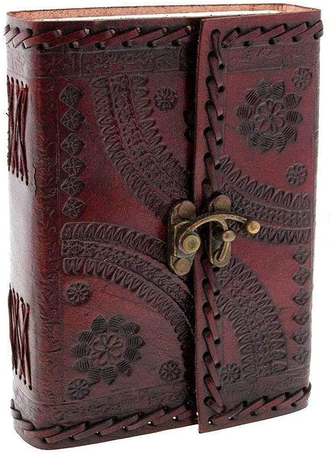 MONTEXOO Leather Bound Journal Notebook - Genuine Embossed Journals for Writing Men Women 6 X 8 inches - Lined Paper 200 Pages Vintage Brown Diary With Lock