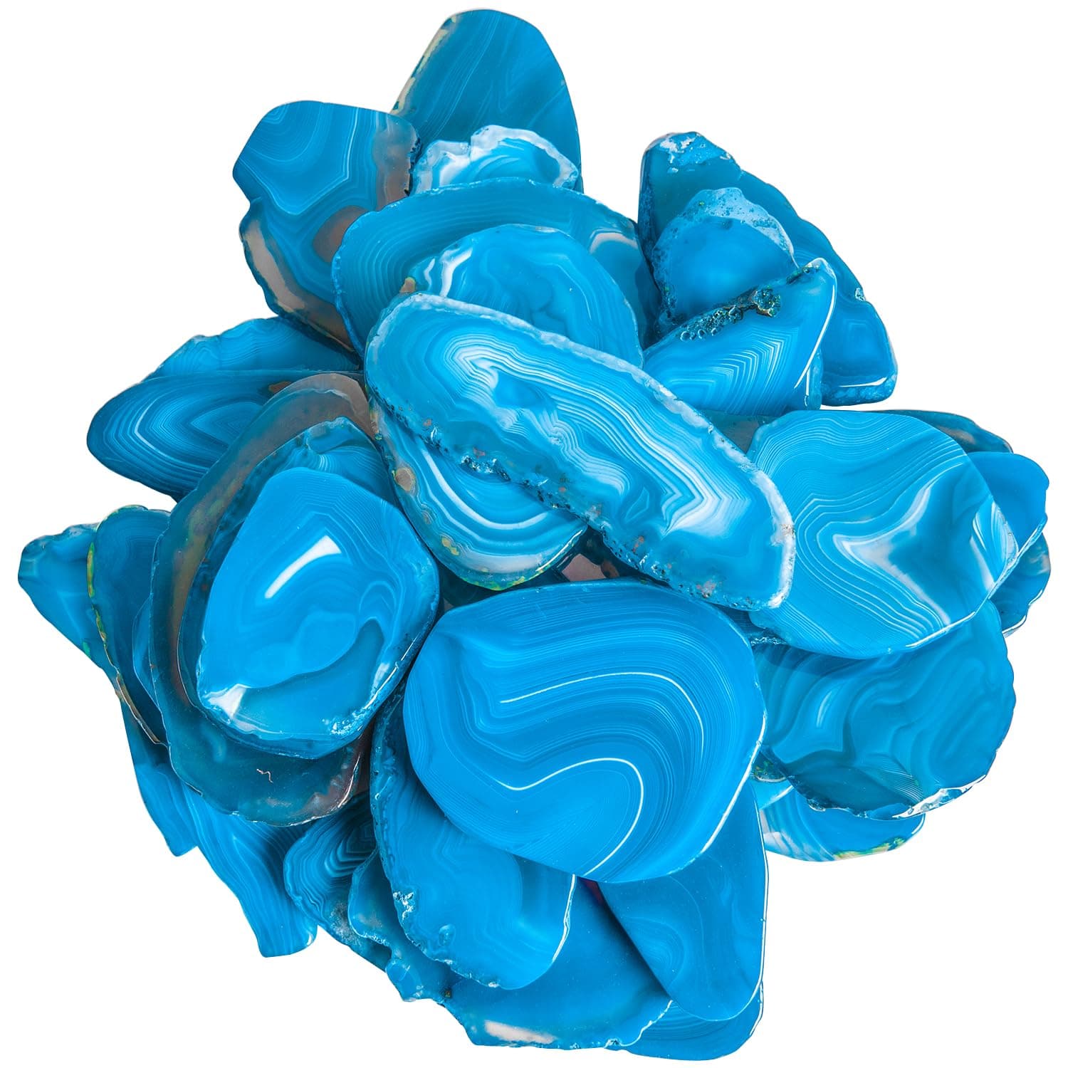 June&Ann Blue Agate Light Table Slices, 10 Pcs Irregular Polished Agate Slab Cards Healing Crystals Geode Stones for Home Decoration & Jewelry Making