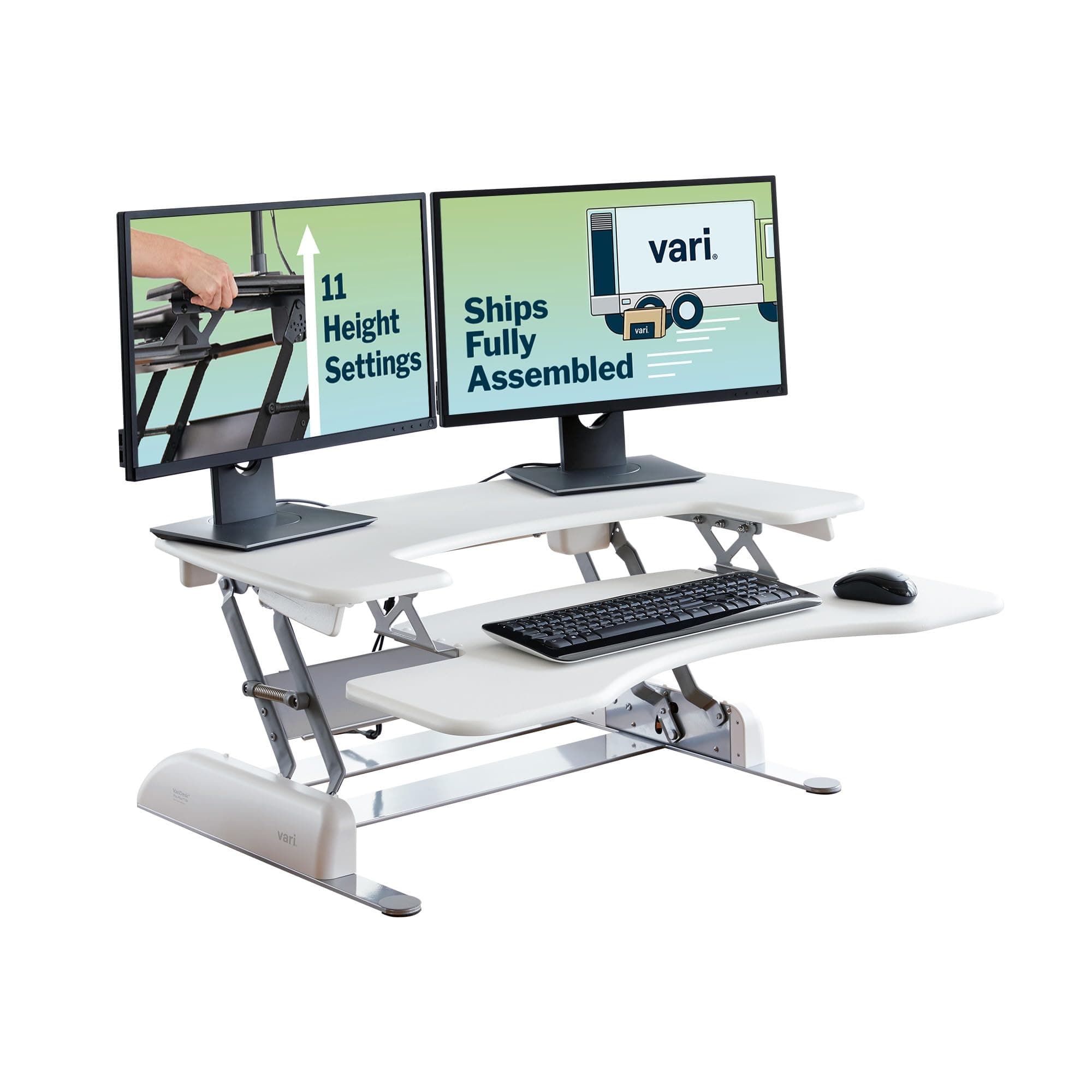 Vari Varidesk Pro Plus 36 Standing Desk Converter – 11 Height Settings + Spring Lift, 2 Tier Design, Keyboard Tray, Fits Desktops 36” Wide x 26.5" Deep – Delivers Fully Assembled (White)