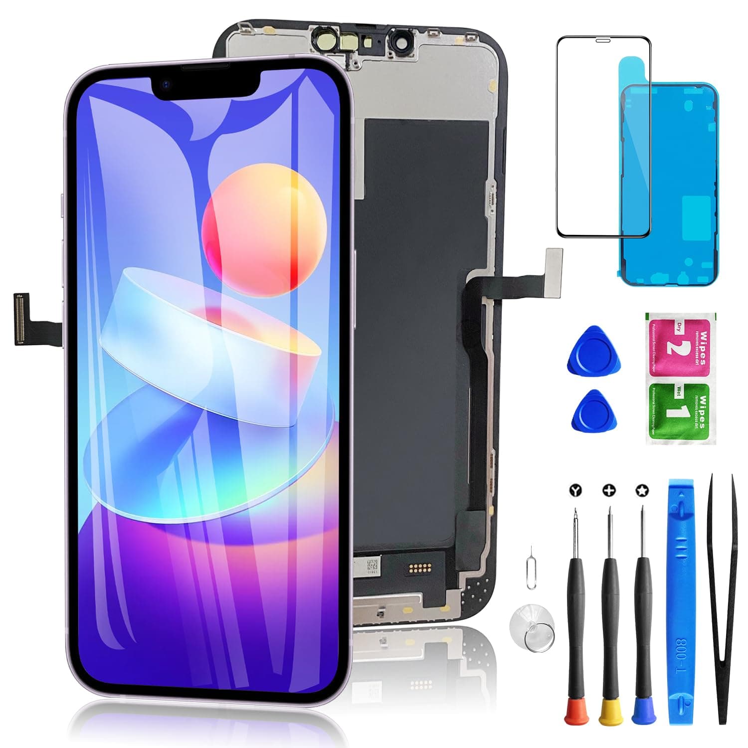 for iPhone 13 Pro Max Screen Replacement 6.7 Inch, 3D Touch LCD Display for A2484, A2641, A2644, A2645, A2643, with Repair Tools Kit+Waterproof Frame Adhesive Sticker+Screen Tempered Protector