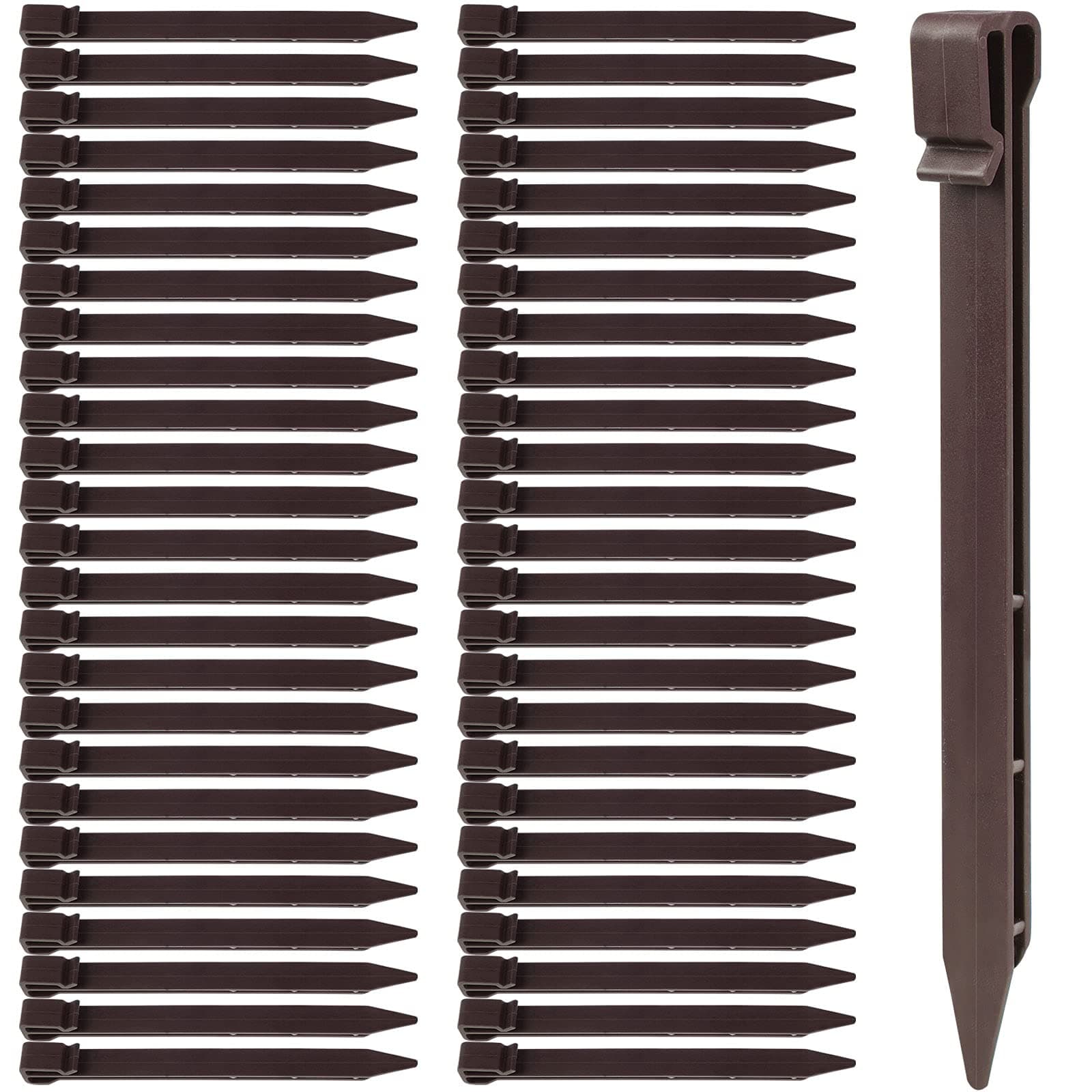 50 Pcs Plastic Ground Stakes 9.6 Inch Landscape Edging Stakes Tent Pegs Spikes for Campings Outdoor Edging and Terrace Board and Garden Lawn, Sturdy Canopy Stakes for Sand Beach Woods(Brown)