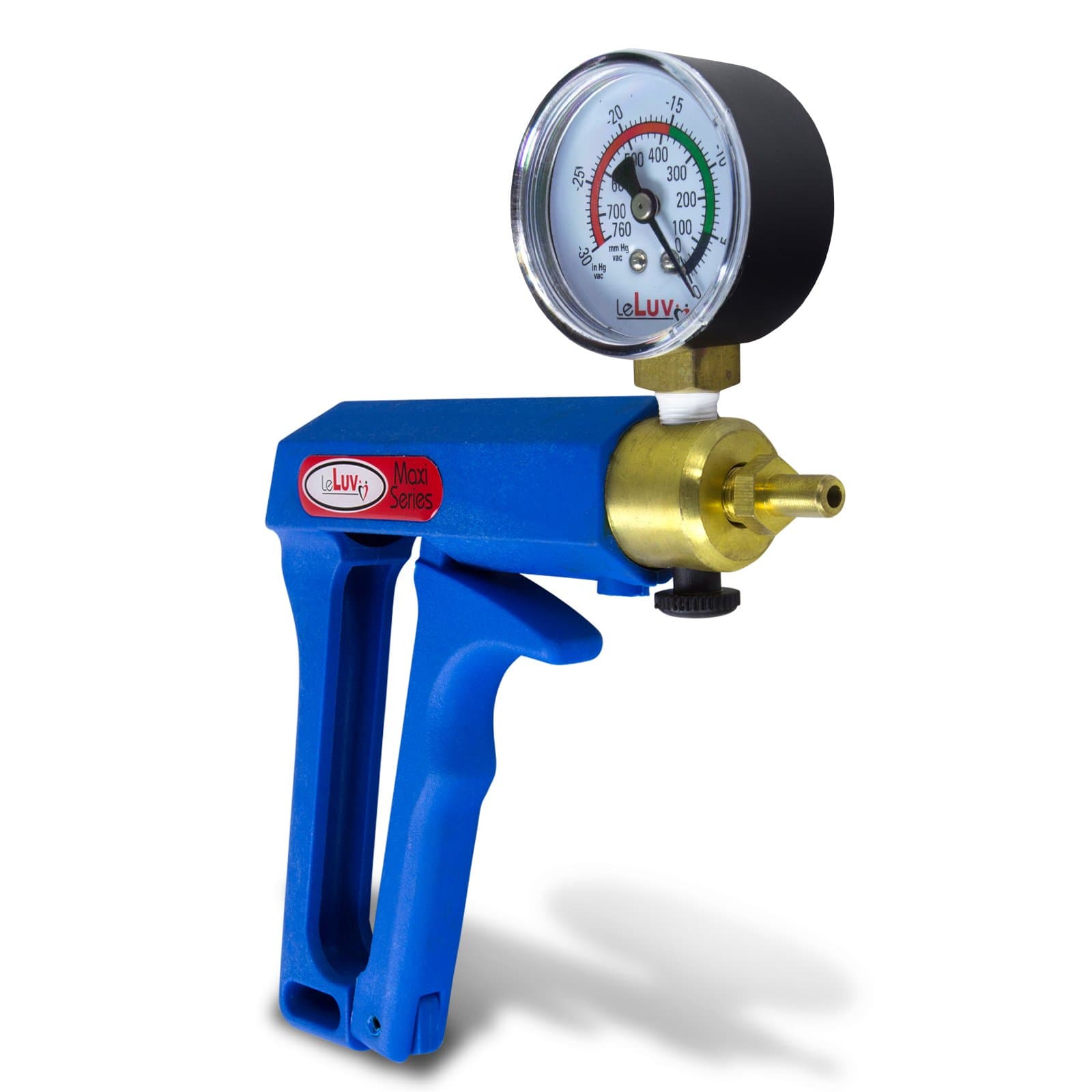 - LeLuv Maxi Vacuum Pump - Manual Hand Tool, Ergonomic Nylon Handle with Release Valve and Installed Gauge - Aluminum Alloy & Brass Construction for Mechanical Work and Precise Vacuum Metering - Blue