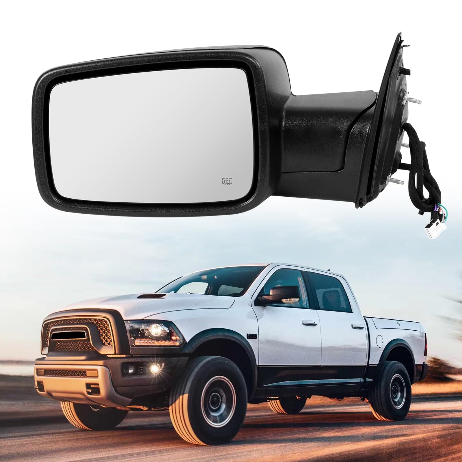 Driver Side Door Mirror Compatible with 2013-2018 Dodge Ram 1500/2500/3500, With Heated, Puddle Lamp,Temperature Sensor, Led Tuning Signal, Power Fold 12pins (Left Side)