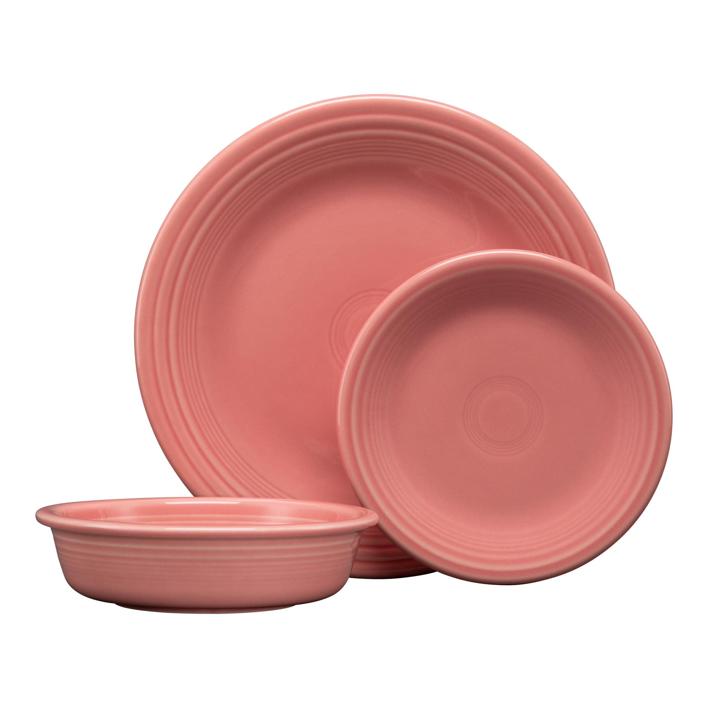 Fiesta® Classic Rim 3-Piece Dinnerware Set – Durable Ceramic, Lead-Safe, Dishwasher/Microwave/Oven Safe – Made in USA Dinnerware - Peony