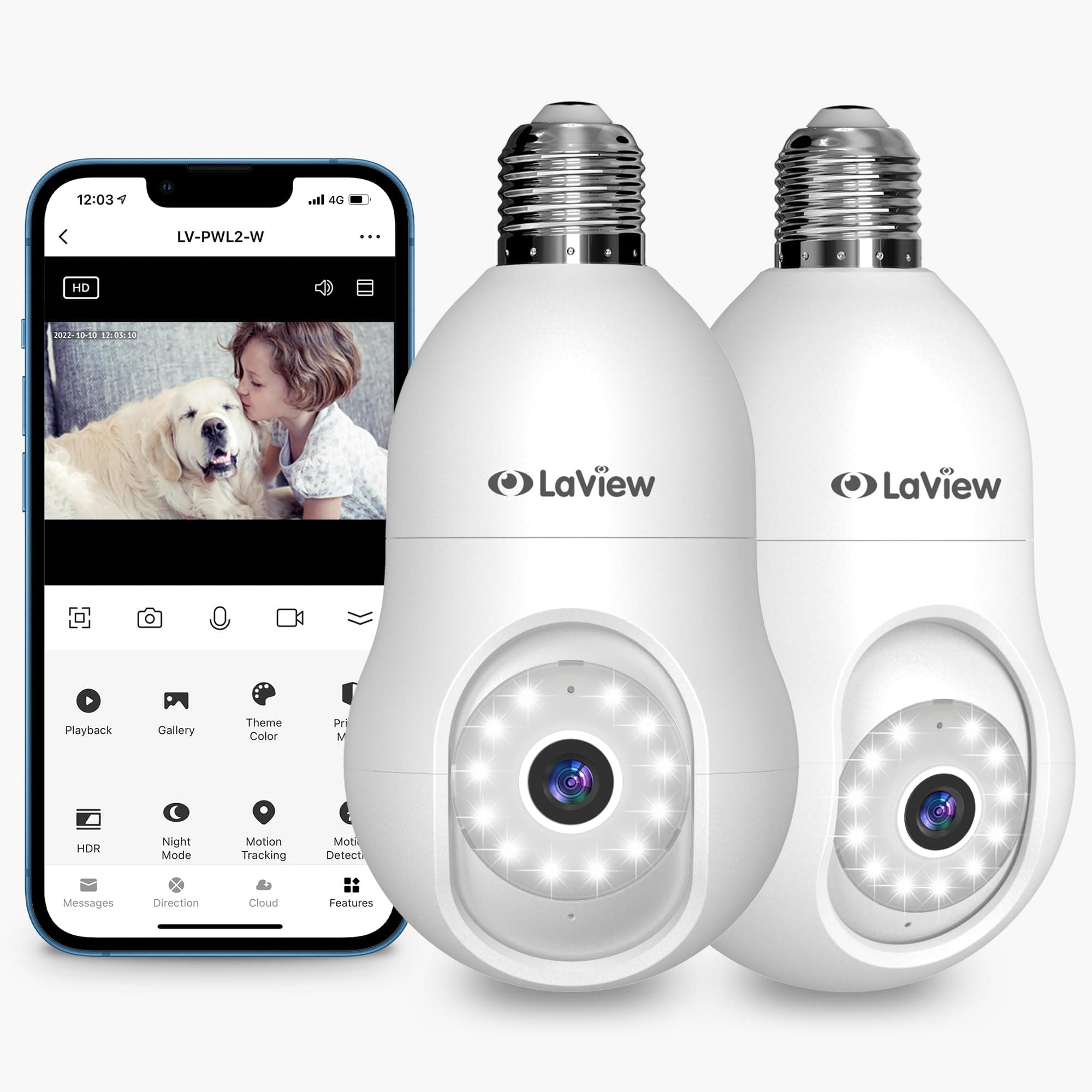 4MP Bulb Security Camera 2.4GHz,360° 2K Security Cameras Wireless Outdoor Indoor Full Color Day and Night, Motion Detection, Audible Alarm, Easy Installation, Compatible with Alexa (2 Pack)
