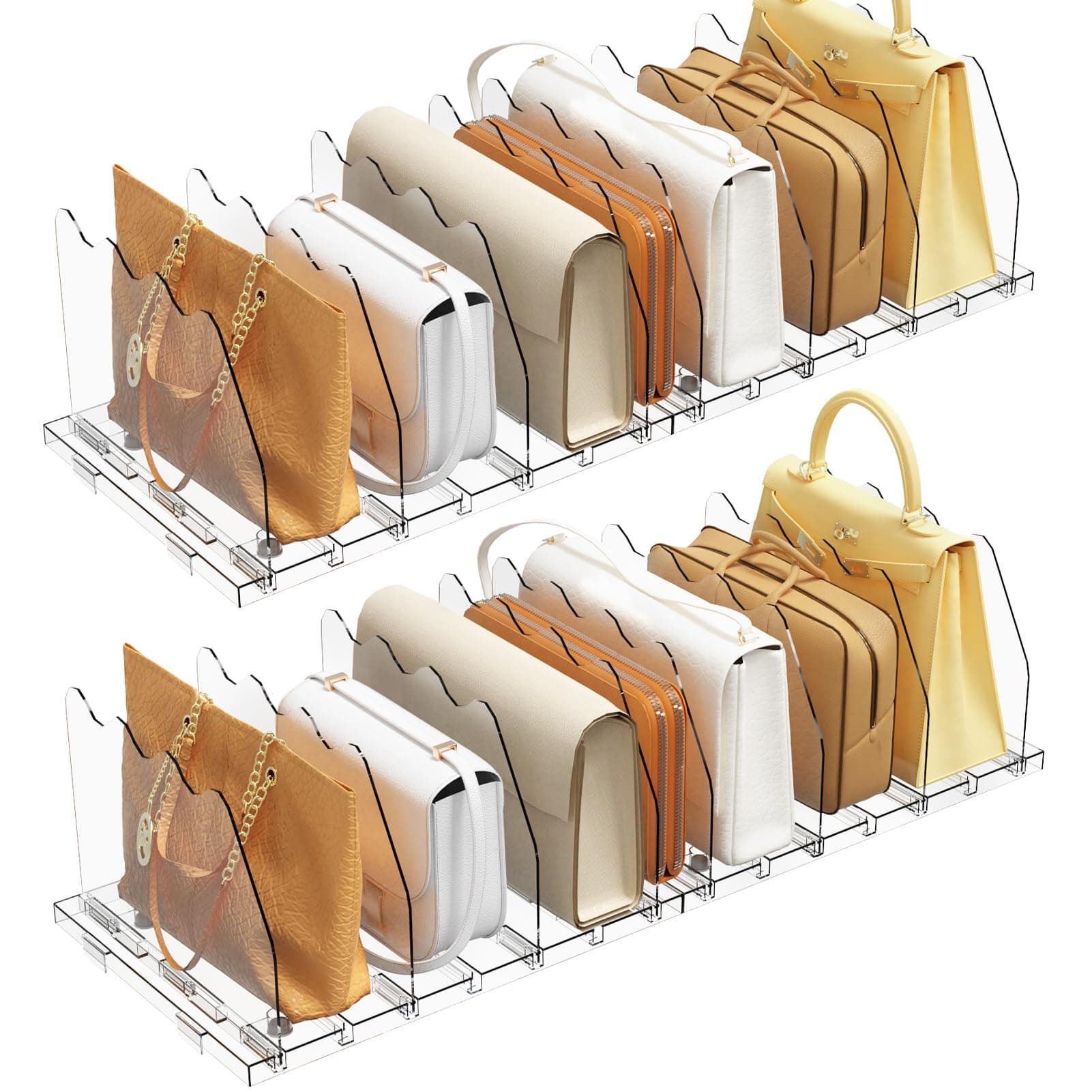 SPACEKEEPER Adjustable Shelf Divider for Closet, 2 Pack Clear Purse Organizers for Closet Acrylic Handbag Separators Storage Organizer Bookshelf Separator Dividers in Bedroom, Office