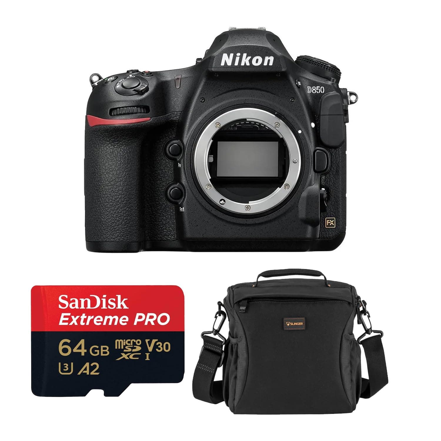Nikon D850 FX-Format DSLR Camera Body with 2 SanDisk 64GB Memory Cards Deluxe Carrying Bag Card Reader